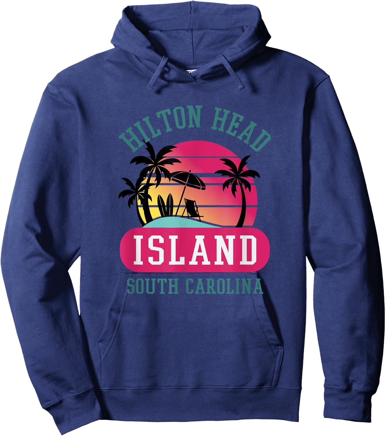 Retro Cool Hilton Head Island SC Beach Souvenir Novelty Art Women Girls Kids Hoodie - Hoodie | Navy