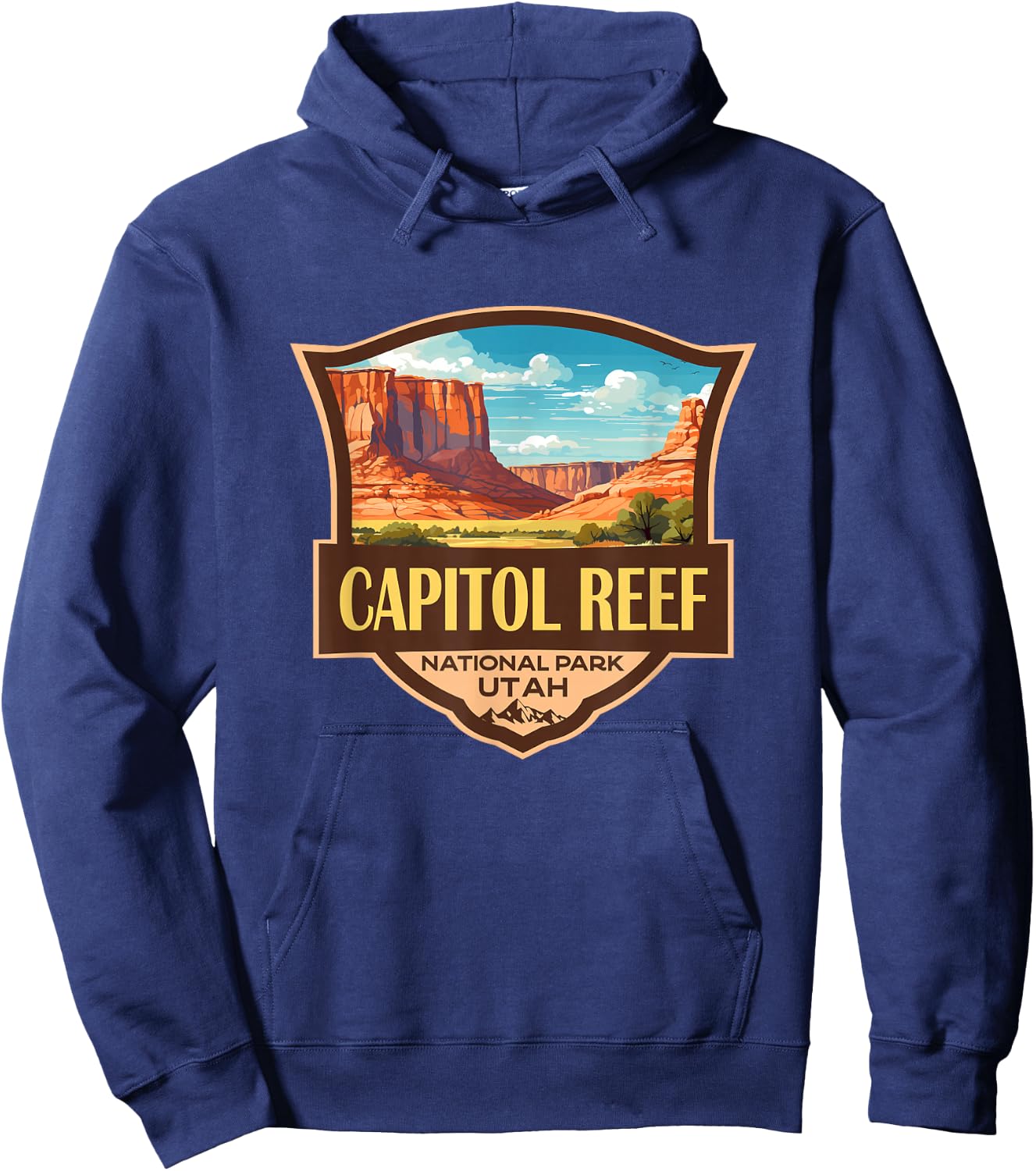 Capitol Reef National Park Illustration Retro Badge Hoodie - Hoodie | Navy
