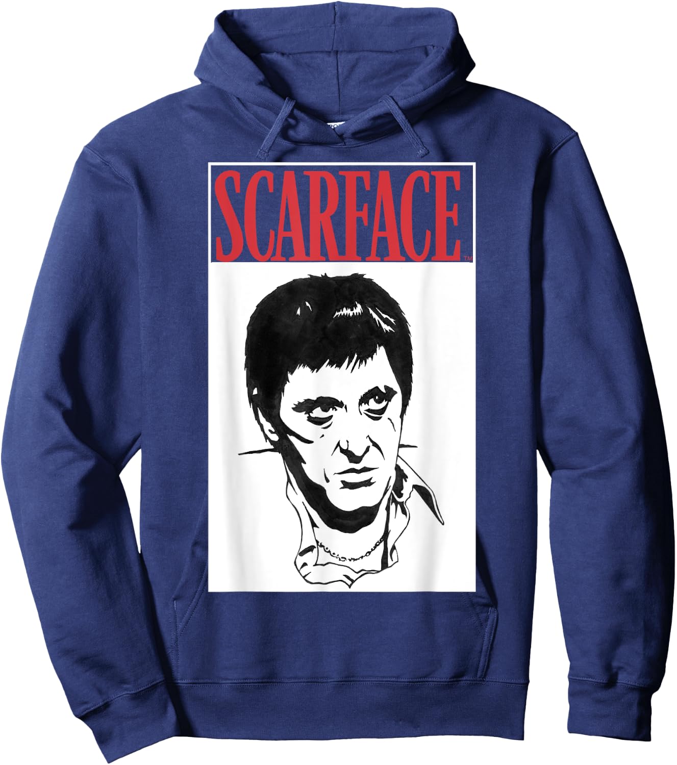 Scarface Black And White Portrait Red Text Graphic Hoodie - Hoodie | Navy