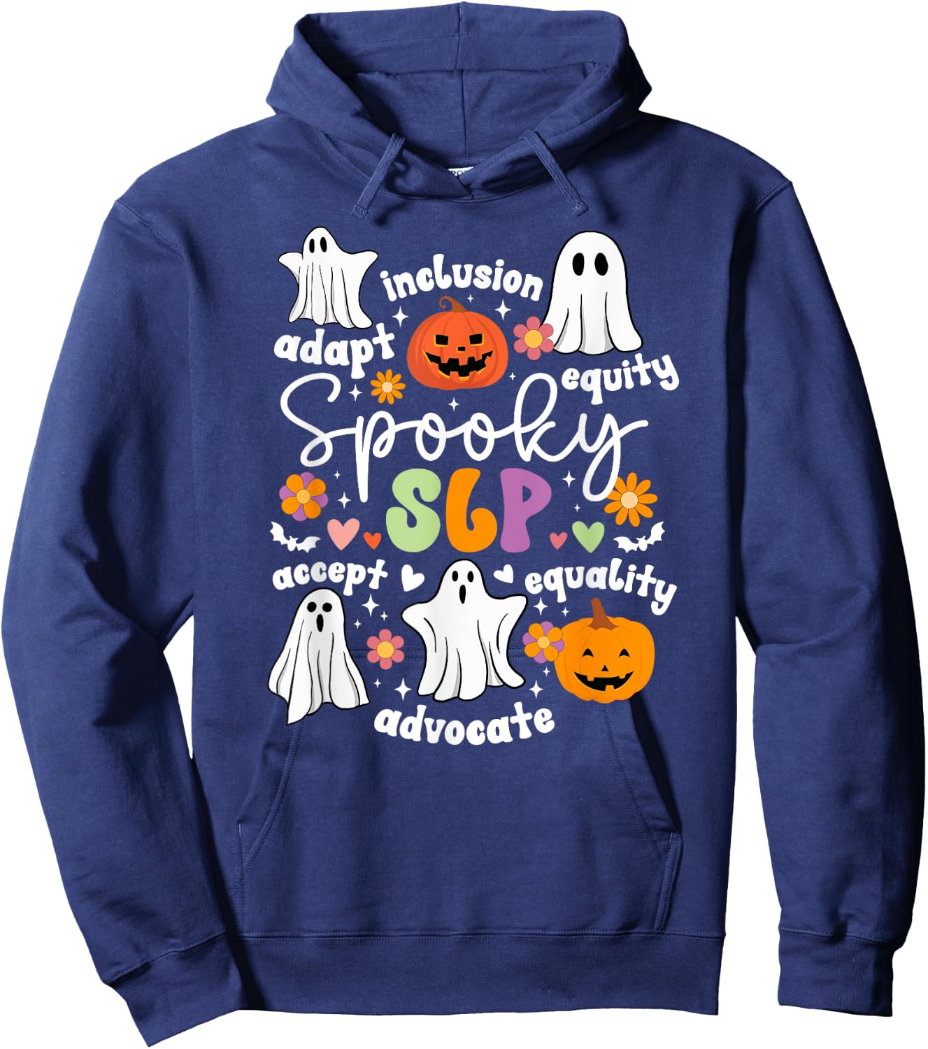 Spooky SLP Halloween Speech Language Pathologist Groovy Hoodie - Hoodie | Navy