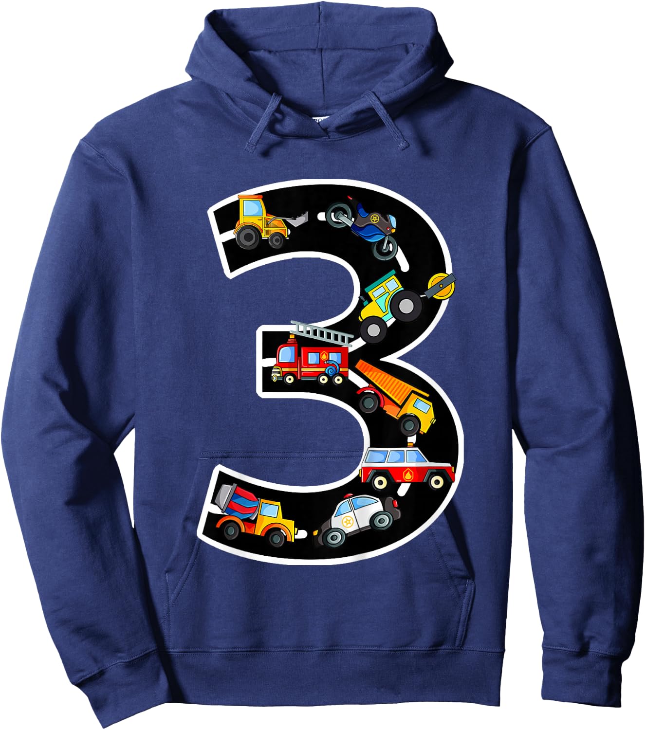 3rd Birthday Boys Cars Vehicles 3 Years Birthday Hoodie - Hoodie | Navy