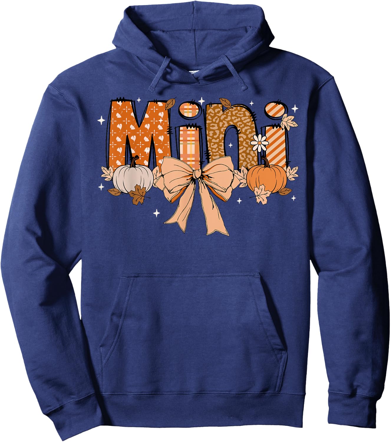Mini Pumpkin Fall Coquette Bow Thanksgiving Mom Women Hoodie - Hoodie | Navy