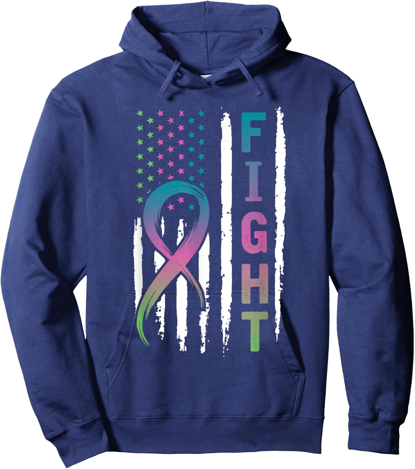 Distressed American Flag Metastatic Breast Cancer Men Hoodie - Hoodie | Navy