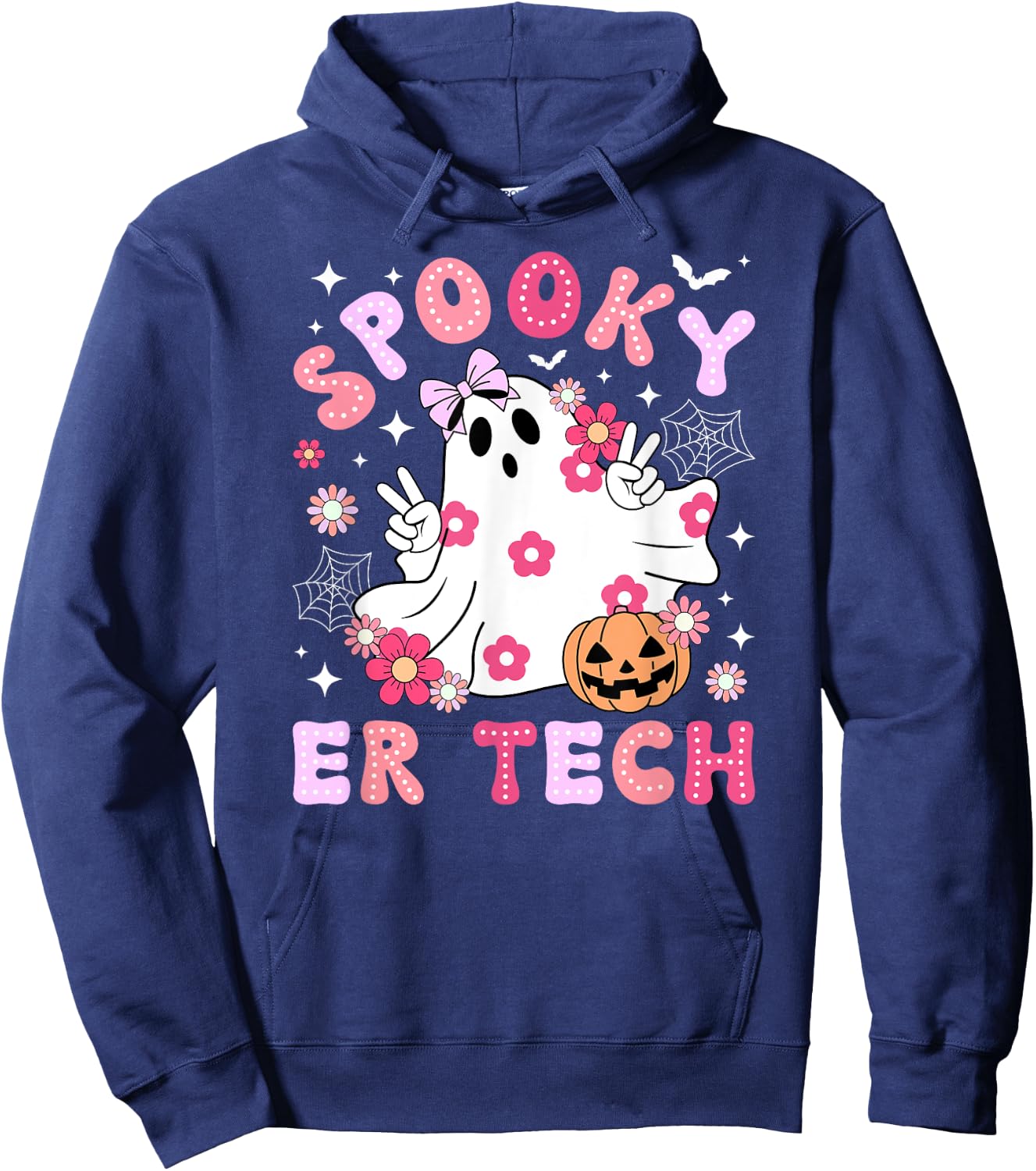 Spooky ER Tech Halloween Emergency Room Tech Groovy Hoodie - Hoodie | Navy