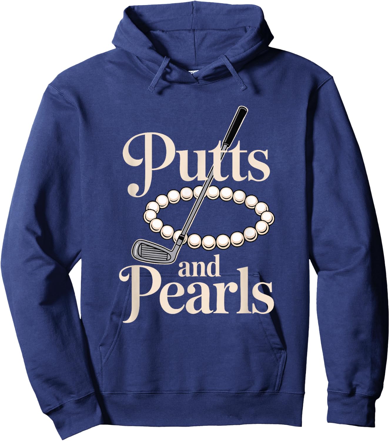 Retro Lady Golfer Women Golfing Putts and Pearls Hoodie - Hoodie | Navy