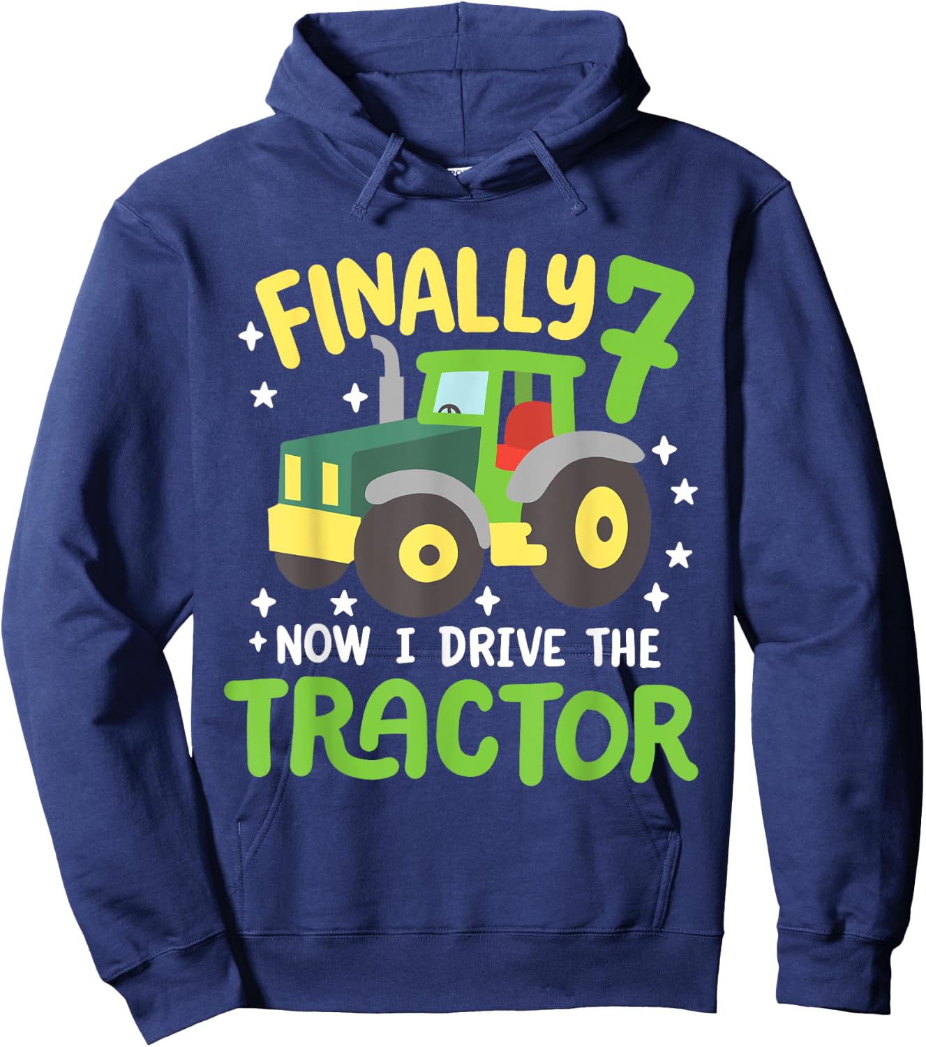 Kids Finally 7 Years Old Drive Tractor 7th Birthday Boys Hoodie - Hoodie | Navy
