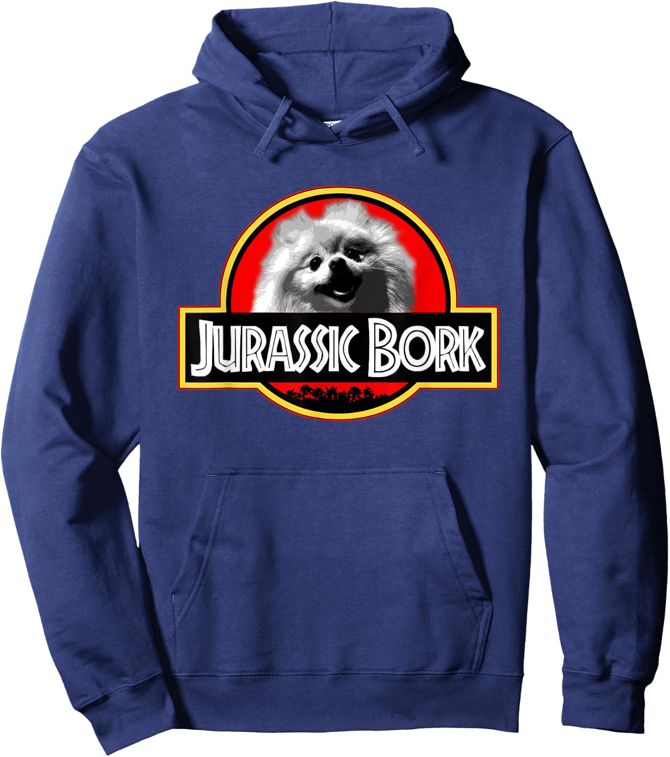 KBX Jurassic Bork Doggo Pomeranian Funny - Black, Adult, , Short Sleeve, Classic Fit, Small Hoodie - Hoodie | Navy