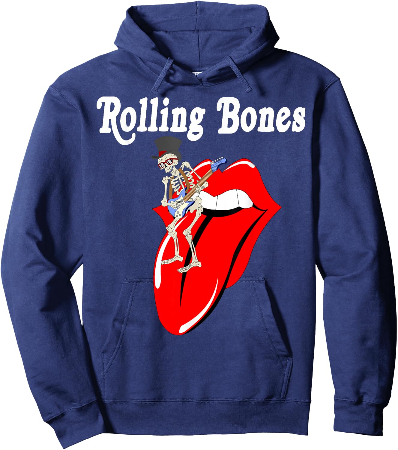 Rolling Bones Skeleton Playing Guitar Classic Rock Fan Hoodie - Hoodie | Navy