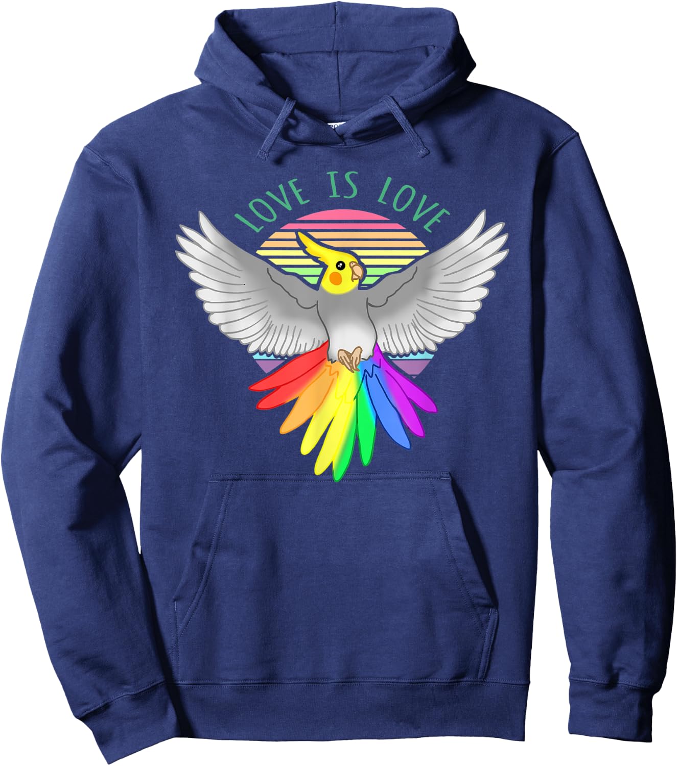 Love is Love Birb Parrot Pet Pride Month Rainbow Cockatiel Hoodie - Hoodie | Navy