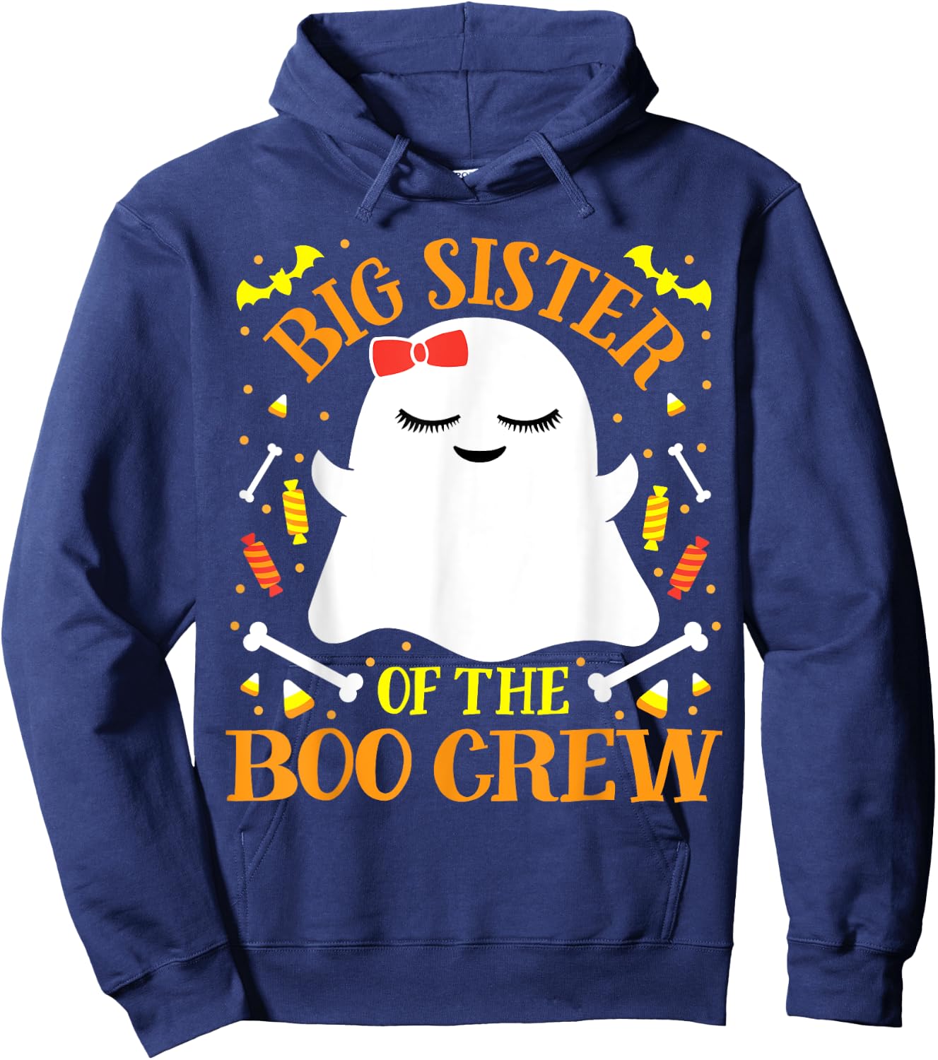 Big Sister Boo Crew Ghost Matching Family Girls Halloween Hoodie - Hoodie | Navy