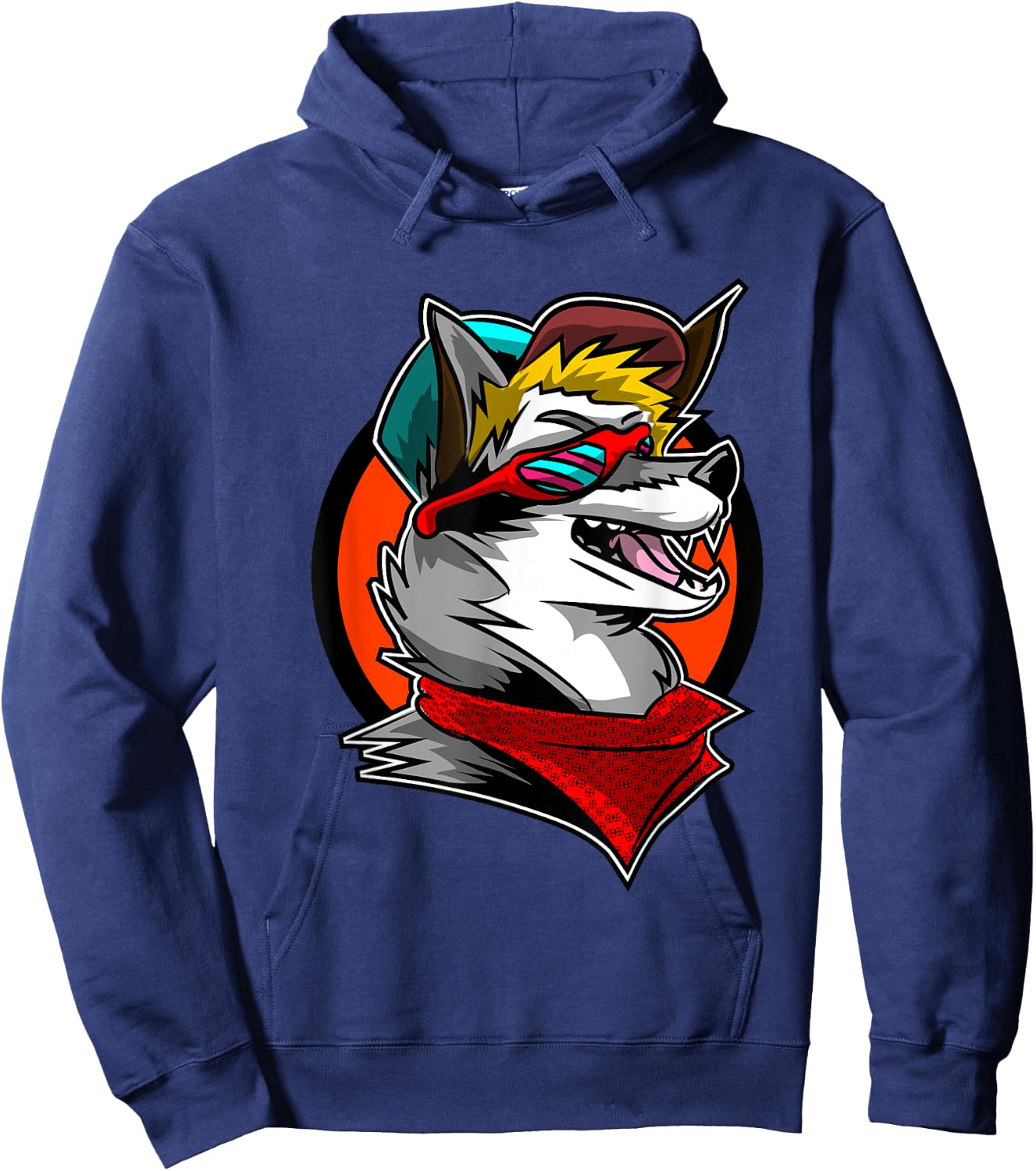 Funny Furry Shirt 80's Wolf Fursona with Sunglasses Hoodie - Hoodie | Navy