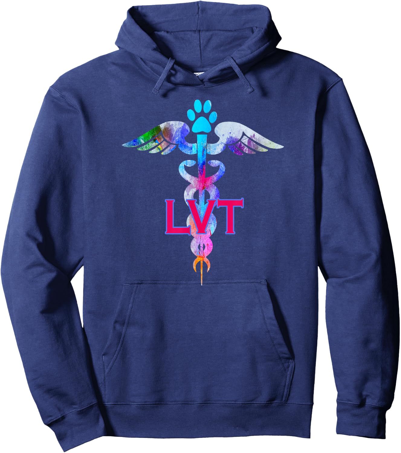 LVT Licensed Veterinary Technician Paw Print Caduceus Shirt Hoodie - Hoodie | Navy