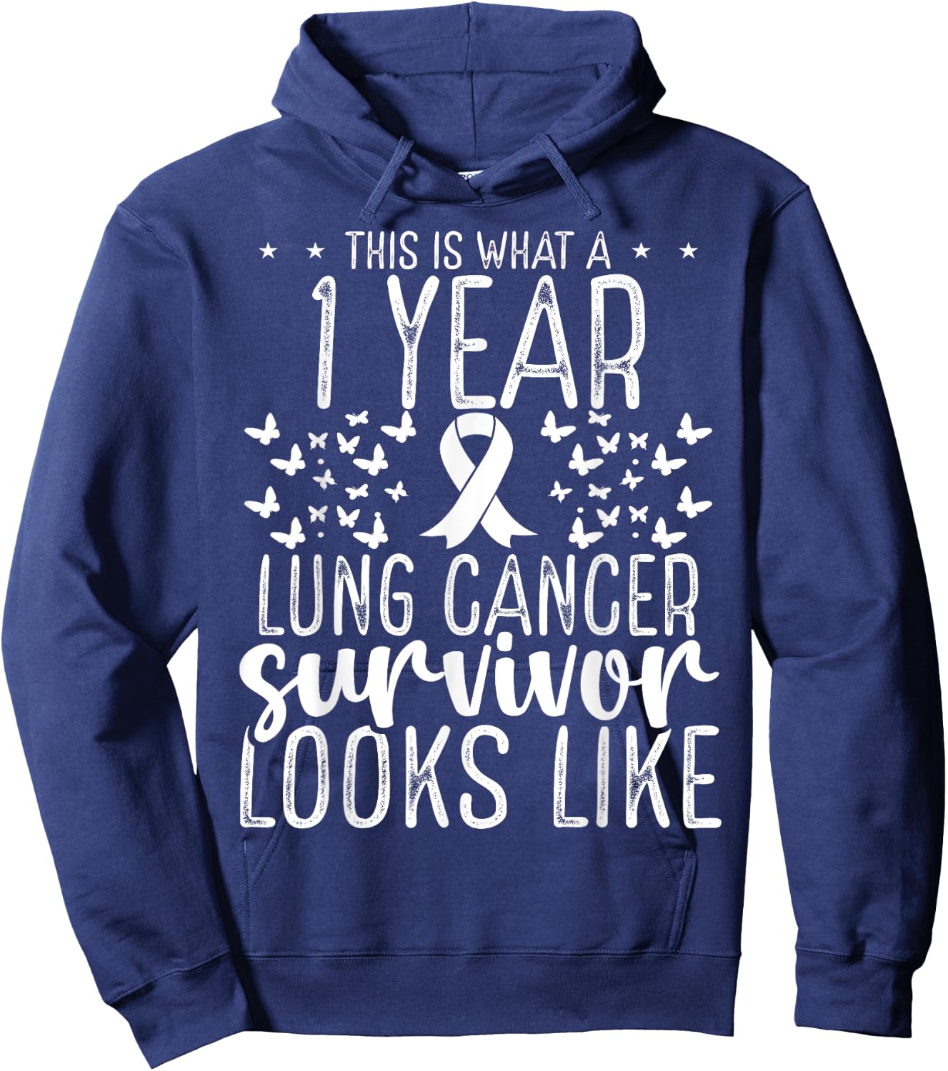 1 Year Lung Cancer Survivor Ribbon Lung Cancer Awareness Hoodie - Hoodie | Navy