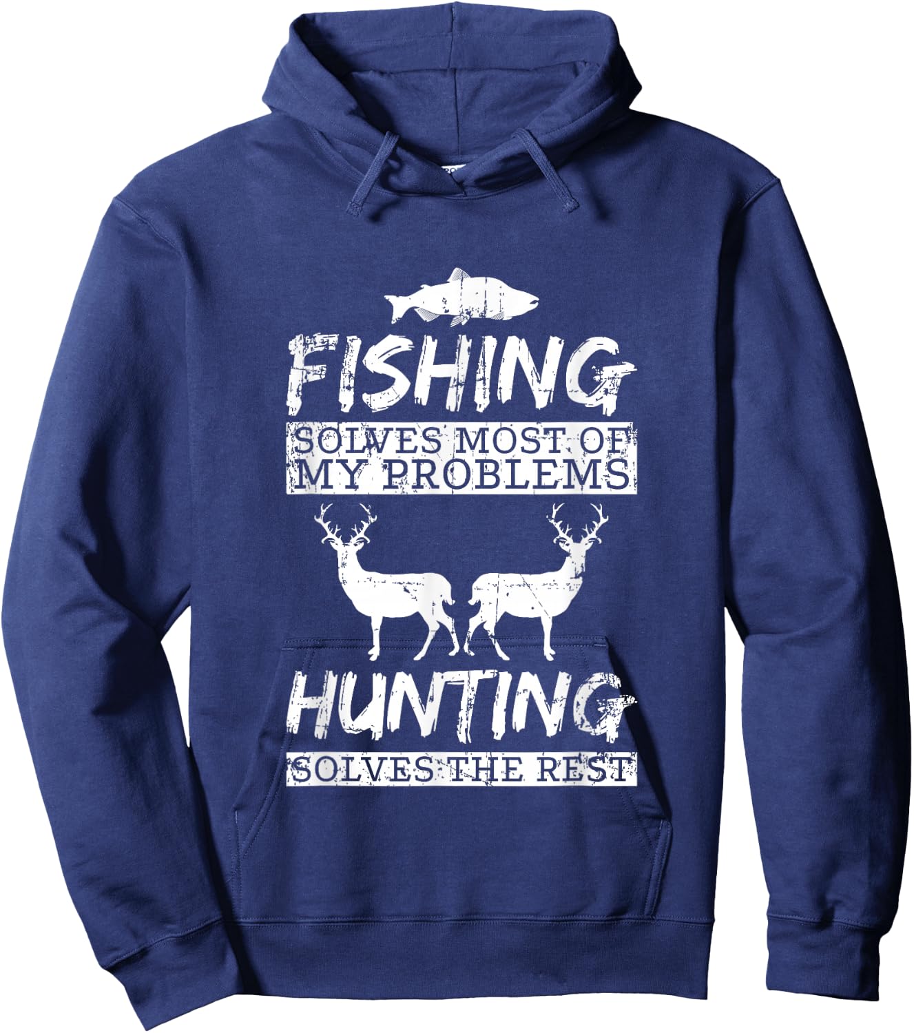 Funny Fishing Hunting Solves Problem Fish Deer Big Game Gift Hoodie - Hoodie | Navy