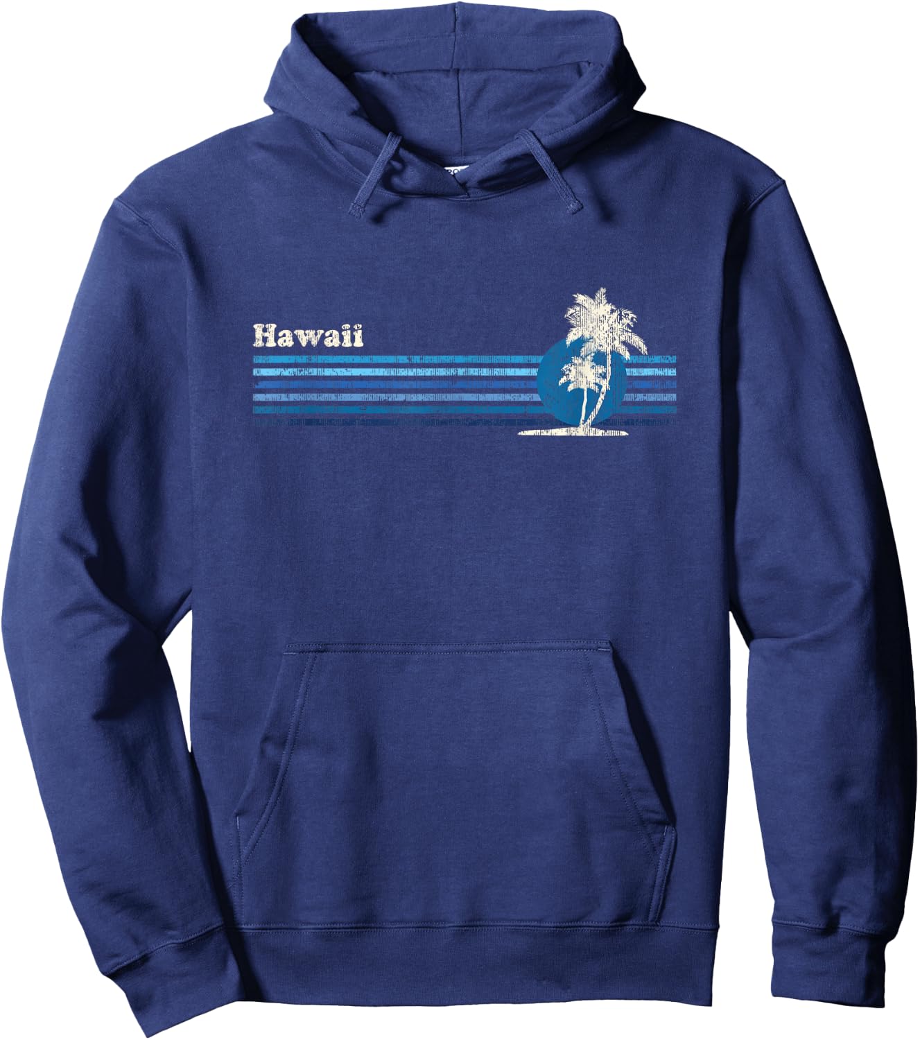 Hawaiian Vintage 80s Palm Trees Sunset Hoodie - Hoodie | Navy