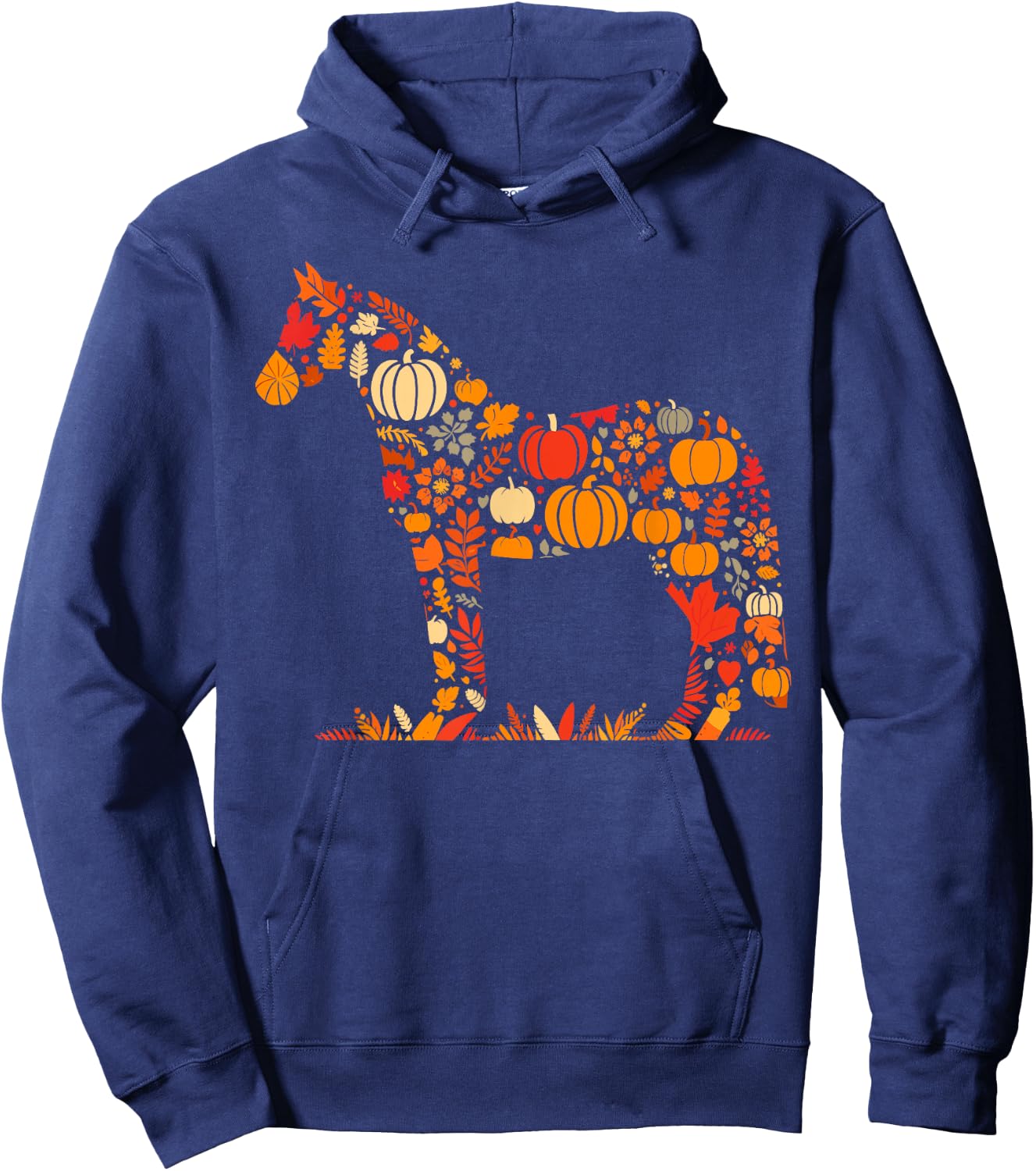 Autumn Pumpkin Fall Horse Thanksgiving Kids Hoodie - Hoodie | Navy