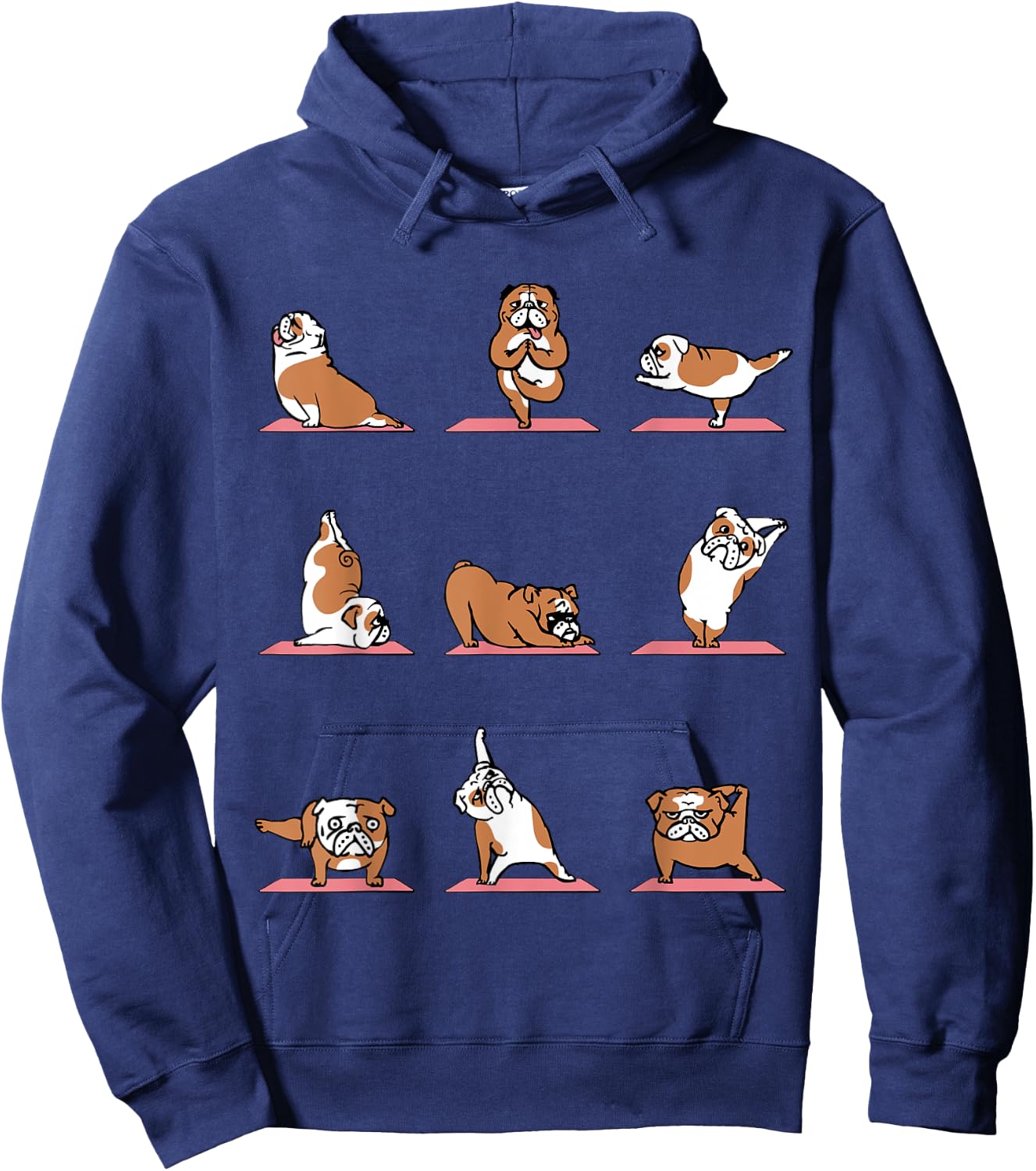 English Bulldog Yoga Puppy Yoga Poses and Meditation Hoodie - Hoodie | Navy