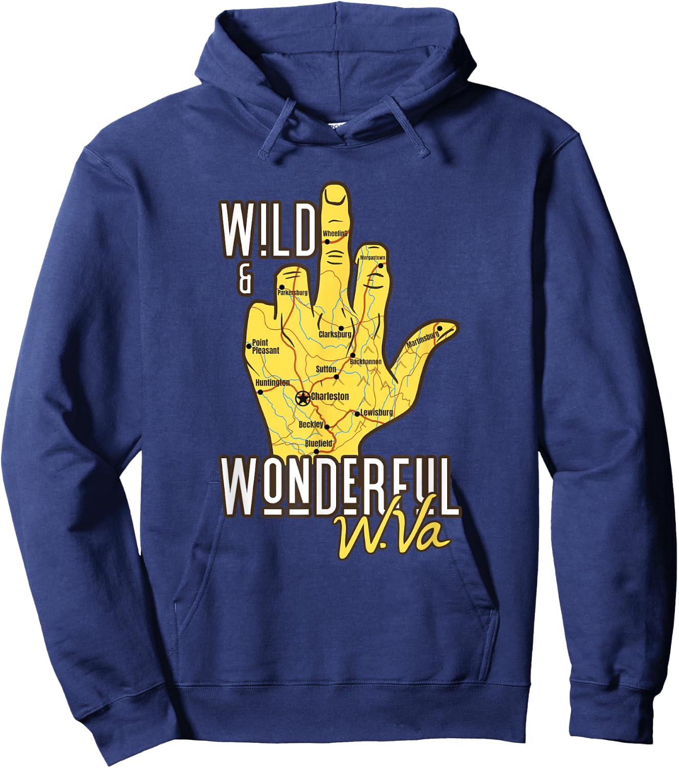 West Virginia Map WV Middle Finger Funny WV Souvenir Graphic Hoodie - Hoodie | Navy