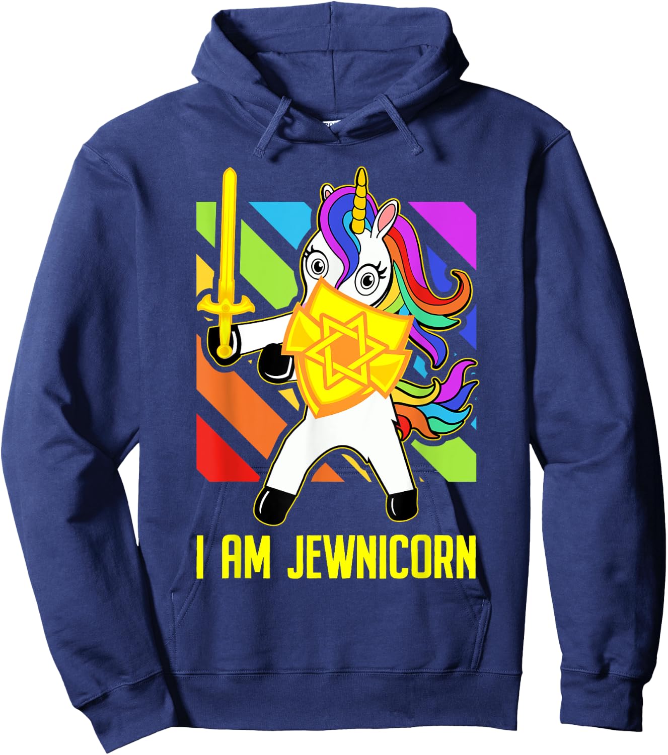 Hanukkah Presents - Proud Jews Rainbow Jewish Unicorn Hoodie - Hoodie | Navy