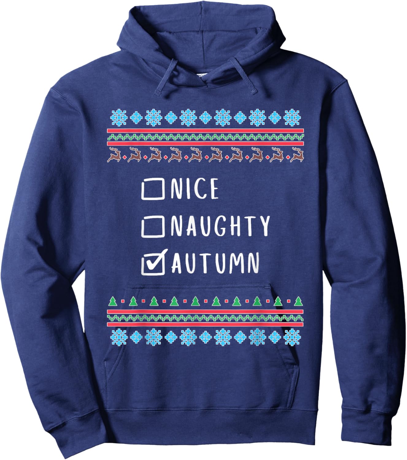 Nice, Naughty, Autumn Christmas Ugly Sweater Style Hoodie - Hoodie | Navy
