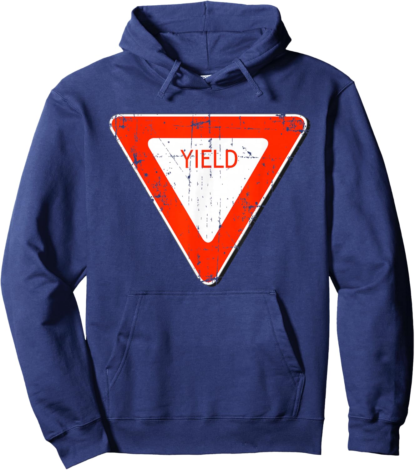 Yield Road Street Sign Funny Sarcastic Distressed Hoodie - Hoodie | Navy
