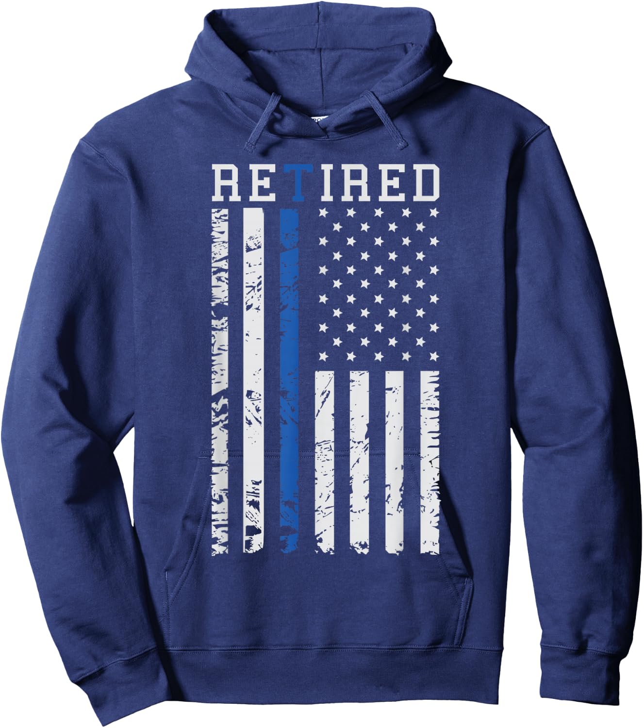 Thin Blue Line American Flag Retired Law Enforcement Hoodie - Hoodie | Navy
