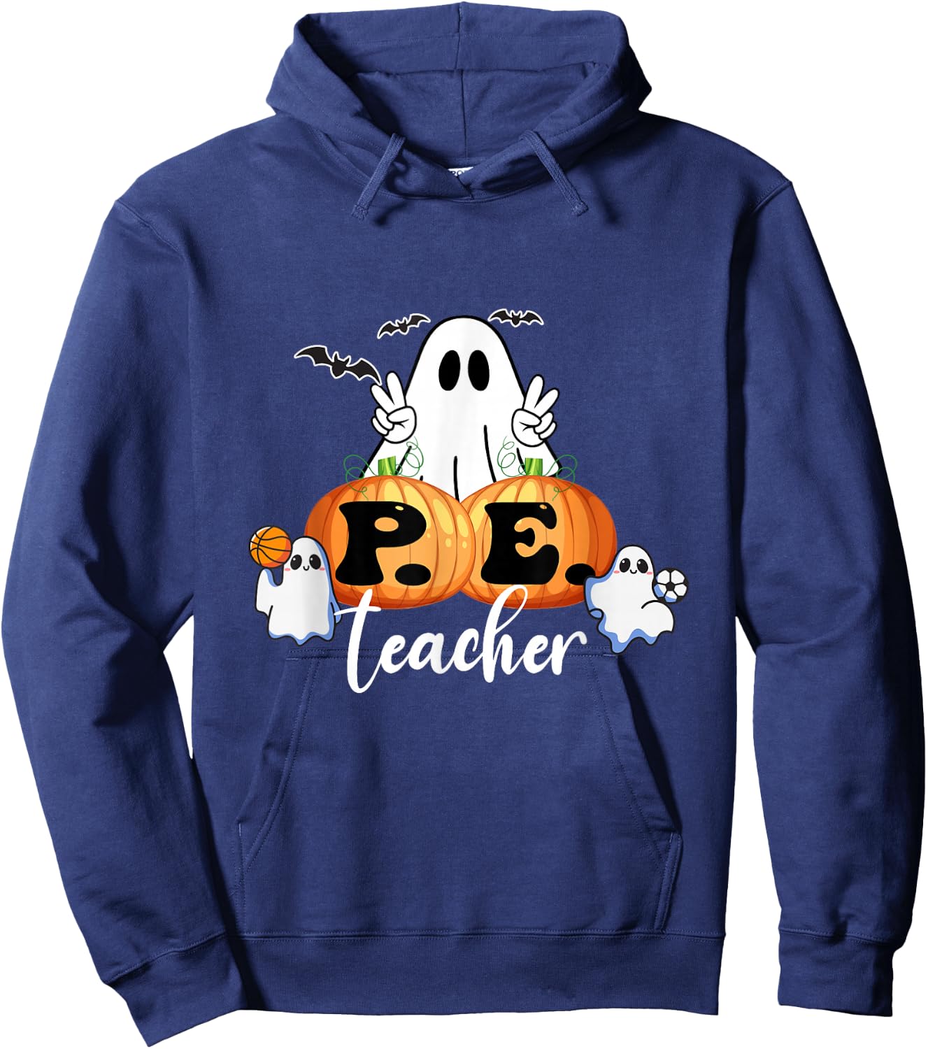 Funny Halloween P.E. Teacher Ghosts Pumpkins Sports Lover Hoodie - Hoodie | Navy