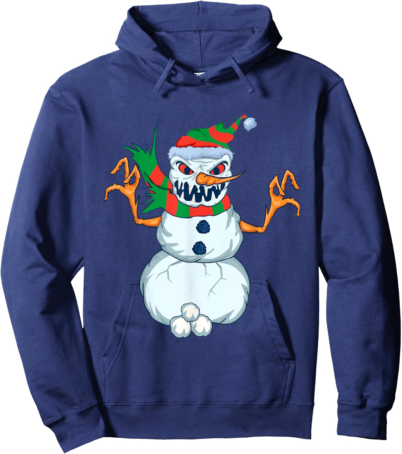 Evil Snowman Creepy Clip Art Christmas Horror Snowman Design Hoodie - Hoodie | Navy