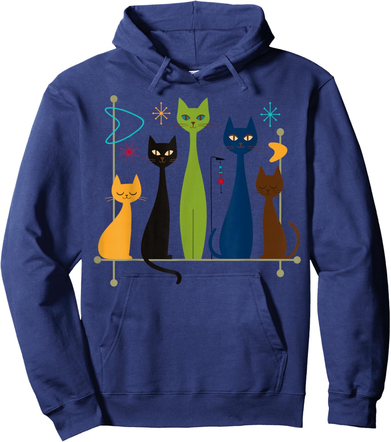 Retro Mid-Century Modern Cats 50s 60s Style Hoodie - Hoodie | Navy