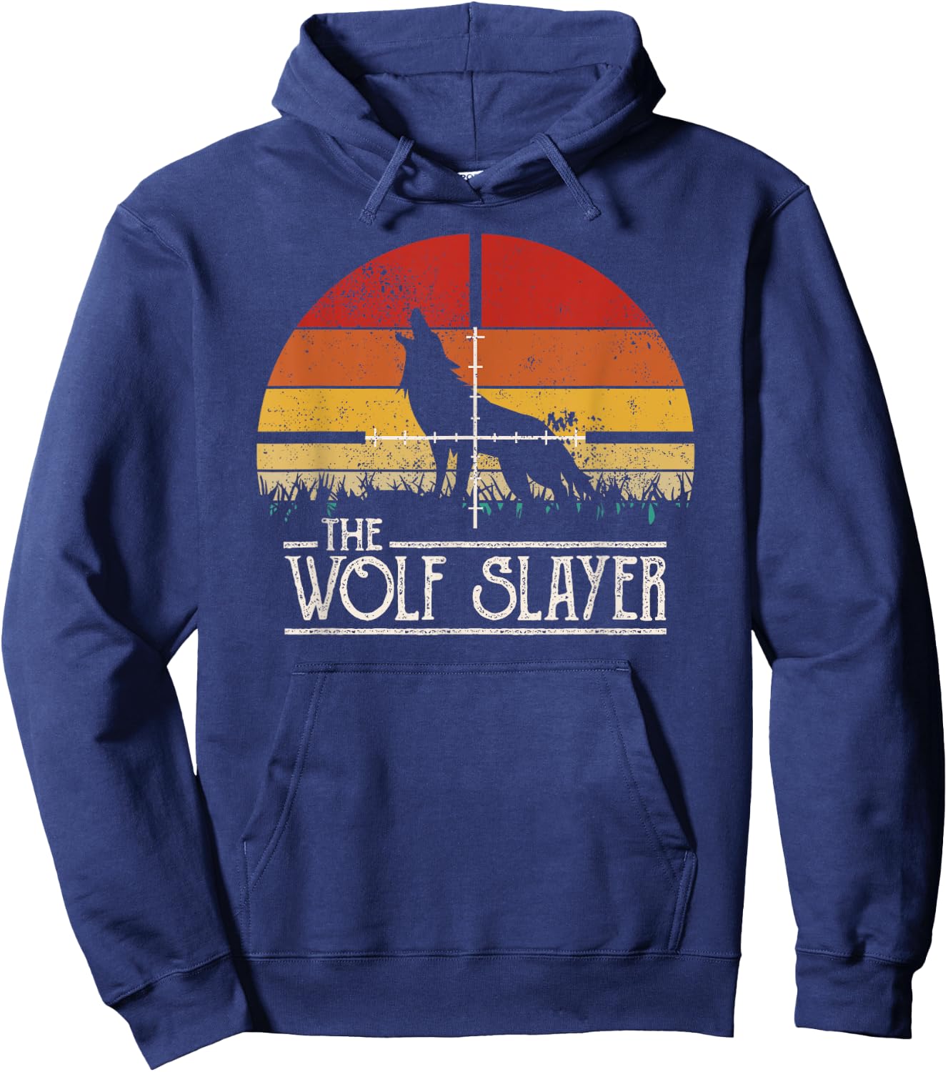 Vintage Sunset Retro Style Wolf Hunting Wolf Slayer Hoodie - Hoodie | Navy