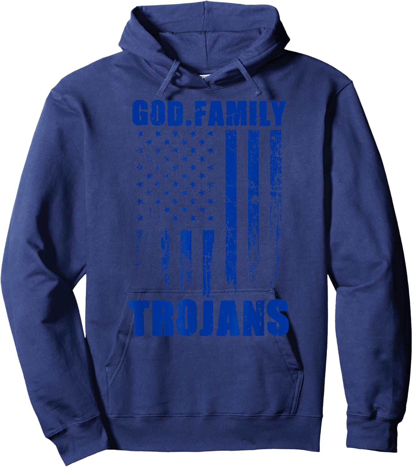 James Island Charter Trojans God. Family. Vintage USA Flag Hoodie - Hoodie | Navy