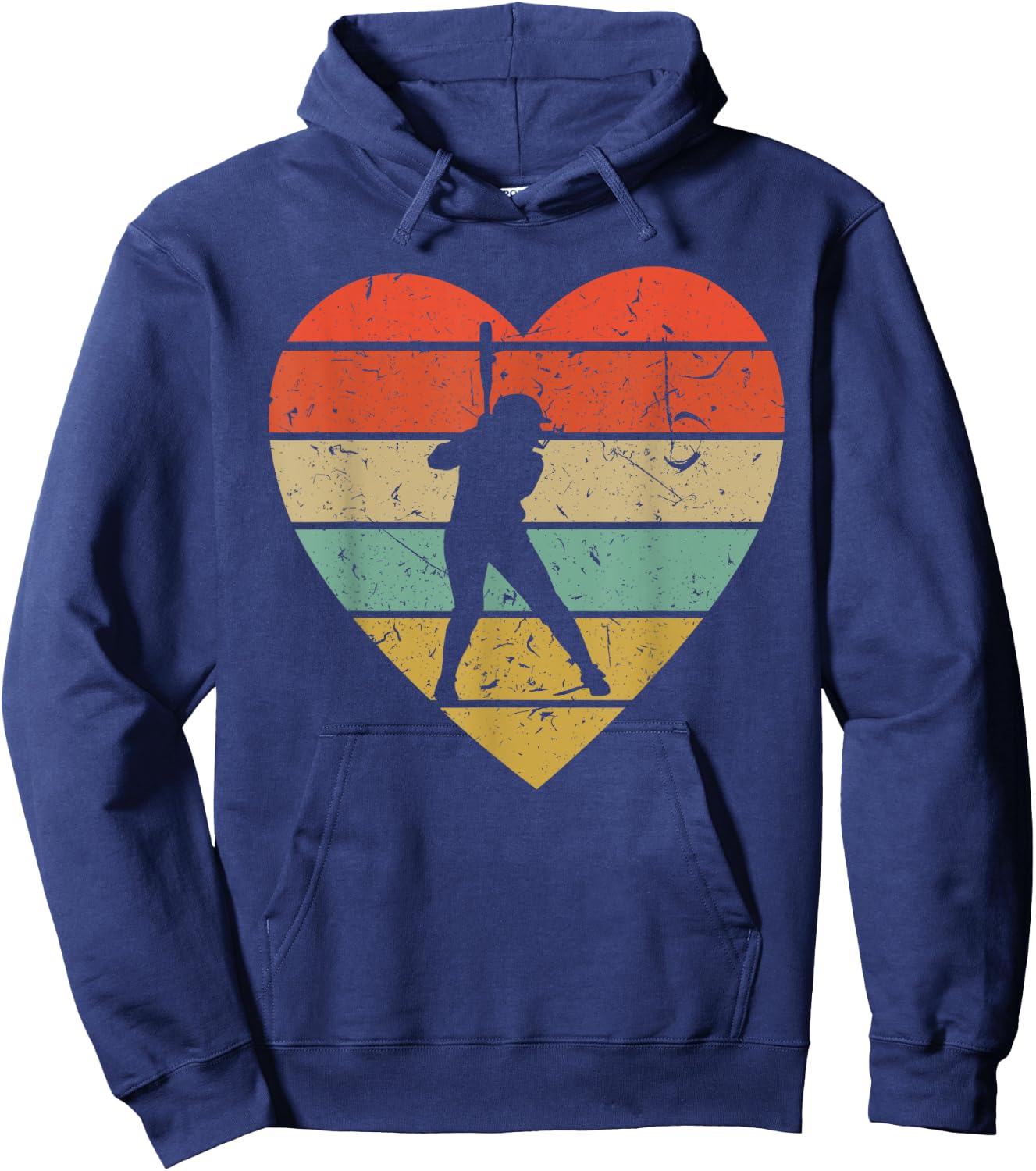 Softball Player Vintage Design Retro Baseball Heart Sport Hoodie - Hoodie | Navy