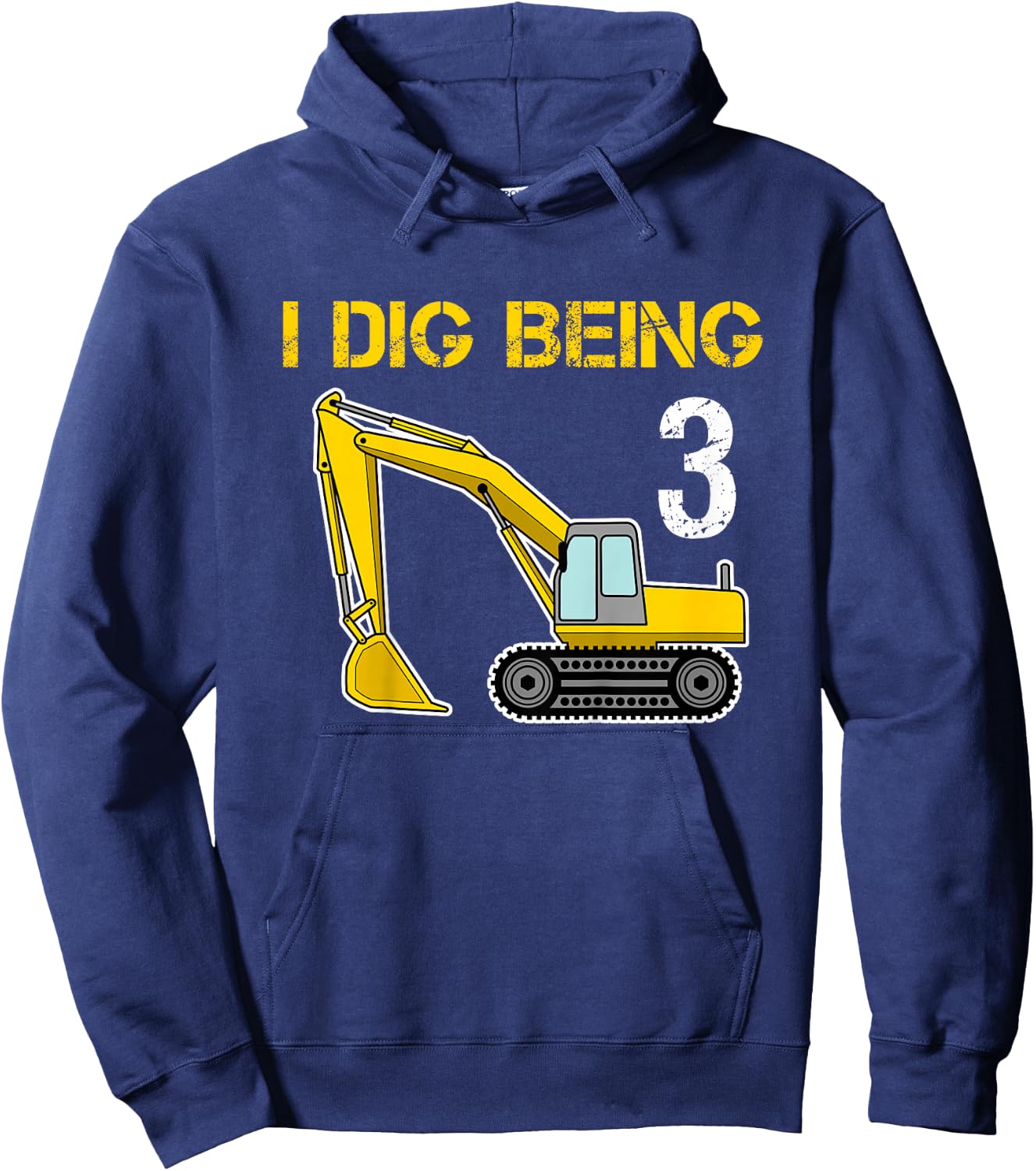 Boys Third Birthday T Shirt - I Dig Being 3 Excavator Hoodie - Hoodie | Navy