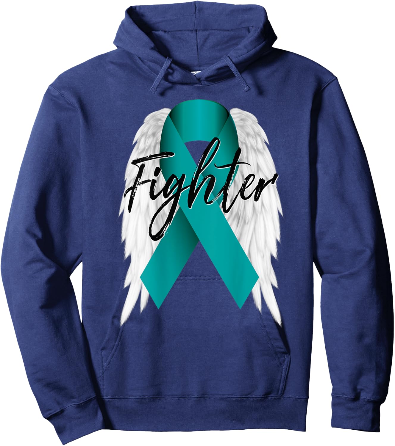 Ovarian Cancer Fighter Shirt Teal Ribbon Angel Wings Gift Hoodie - Hoodie | Navy
