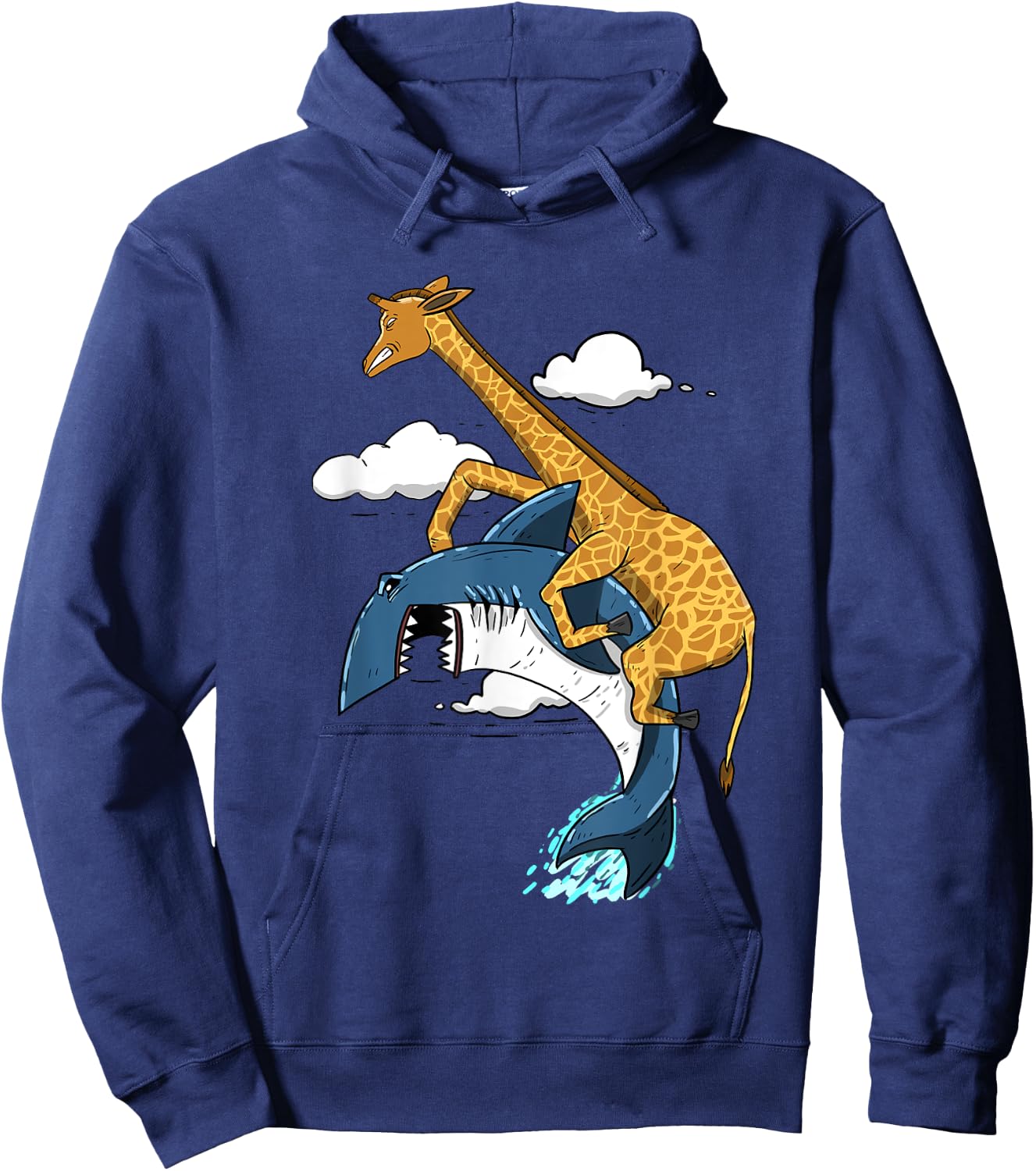 Giraffe Riding Shark Funny Animal Lover Girls Gift Hoodie - Hoodie | Navy