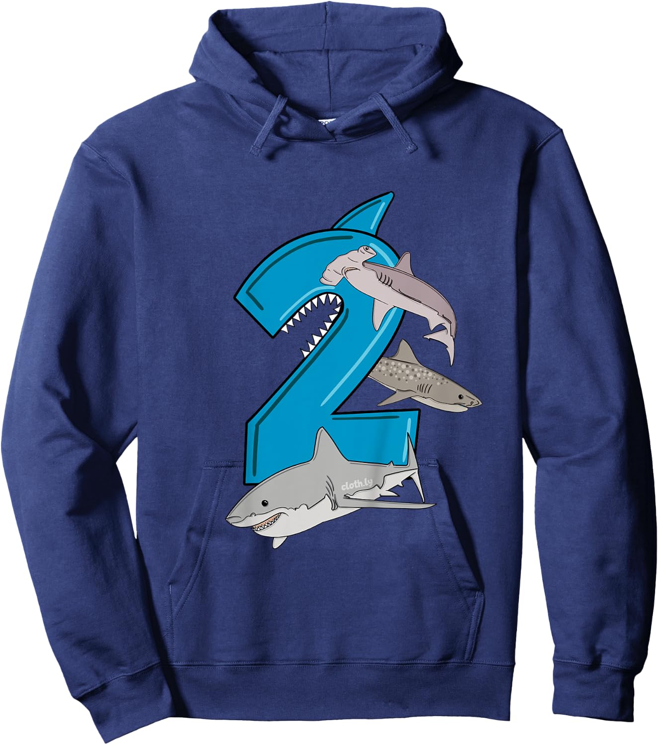 Kids 2nd Birthday Boys Great White Shark Gift Birthday Hoodie - Hoodie | Navy