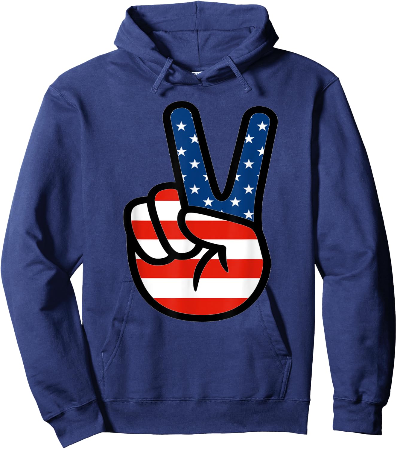 Fourth 4th of July Shirt American Flag Peace Sign Hand Hoodie - Hoodie | Navy