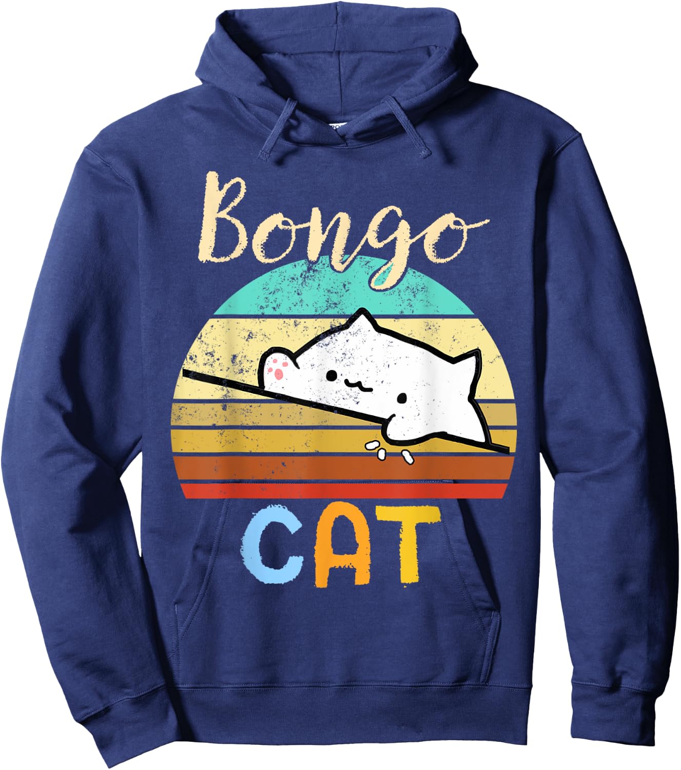 vintage sunset Bongo Cat cute Gamer meme gift Women Kids Hoodie - Hoodie | Navy