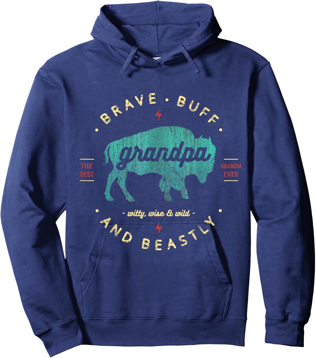 Grandfather Gift Shirt: Grandpa Vintage Retro Buffalo Bison Hoodie - Hoodie | Navy