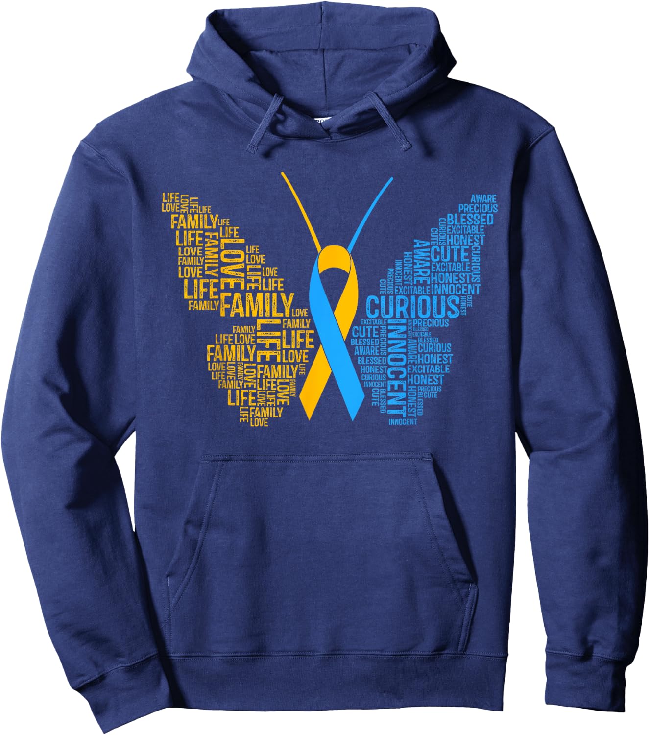 Down Syndrome Awareness Butterfly Support Gift Shirt Hoodie - Hoodie | Navy