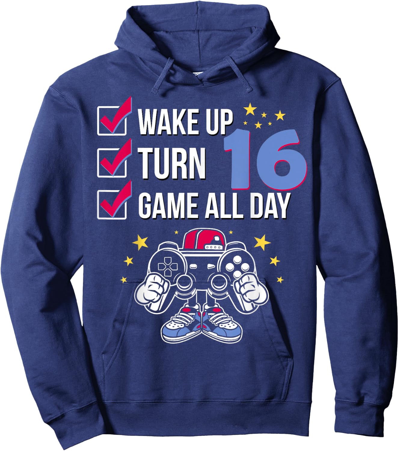 Gamer Birthday Shirt 16 Years Old Level 16 Unlocked Boy Gift Hoodie - Hoodie | Navy