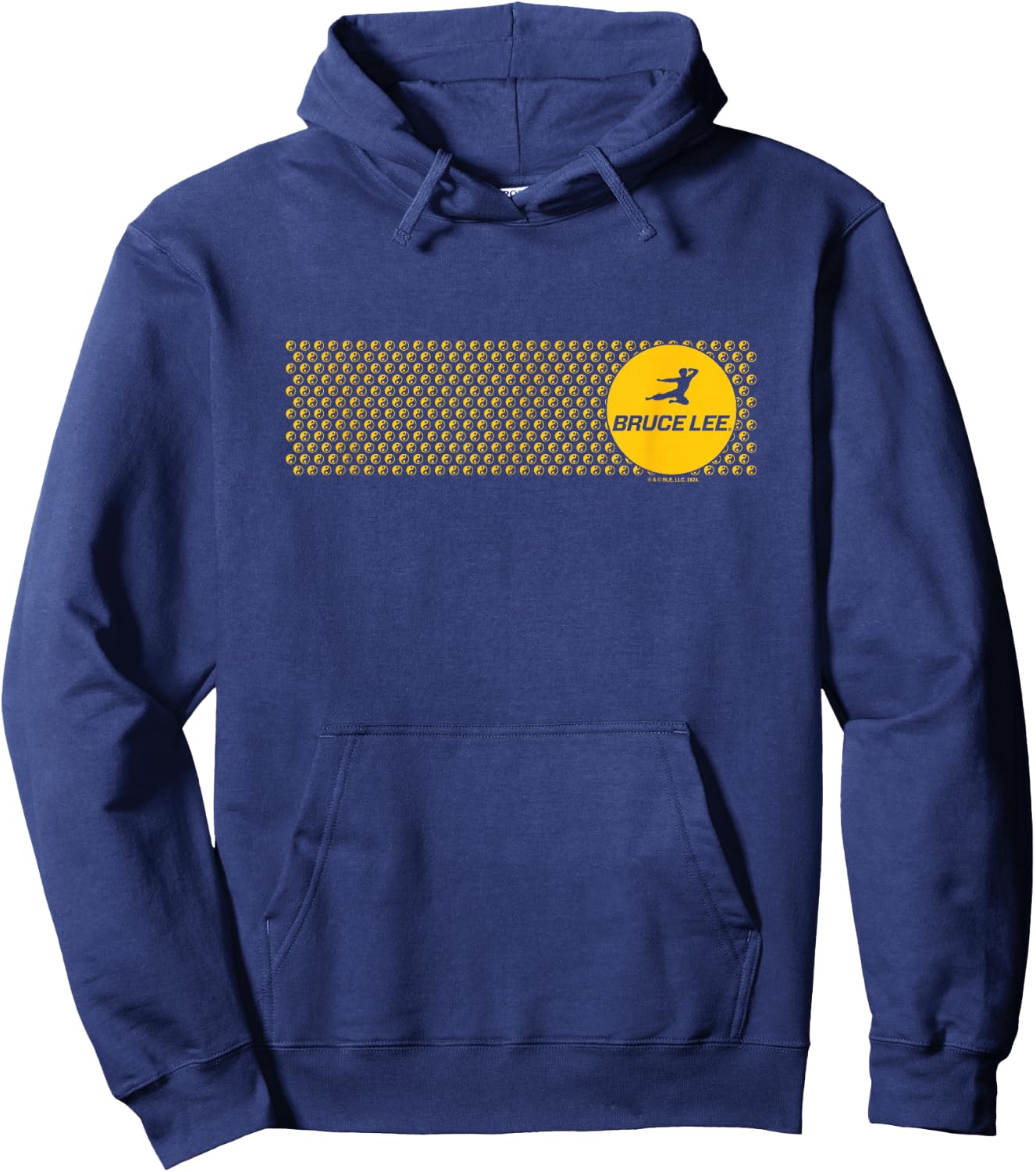 Bruce Lee Flying Kick Silhouette Yellow Circle Logo Hoodie - Hoodie | Navy