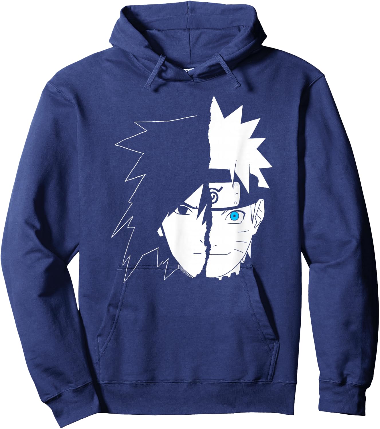 Naruto Sasuke Split Face Anime Hoodie - Hoodie | Navy
