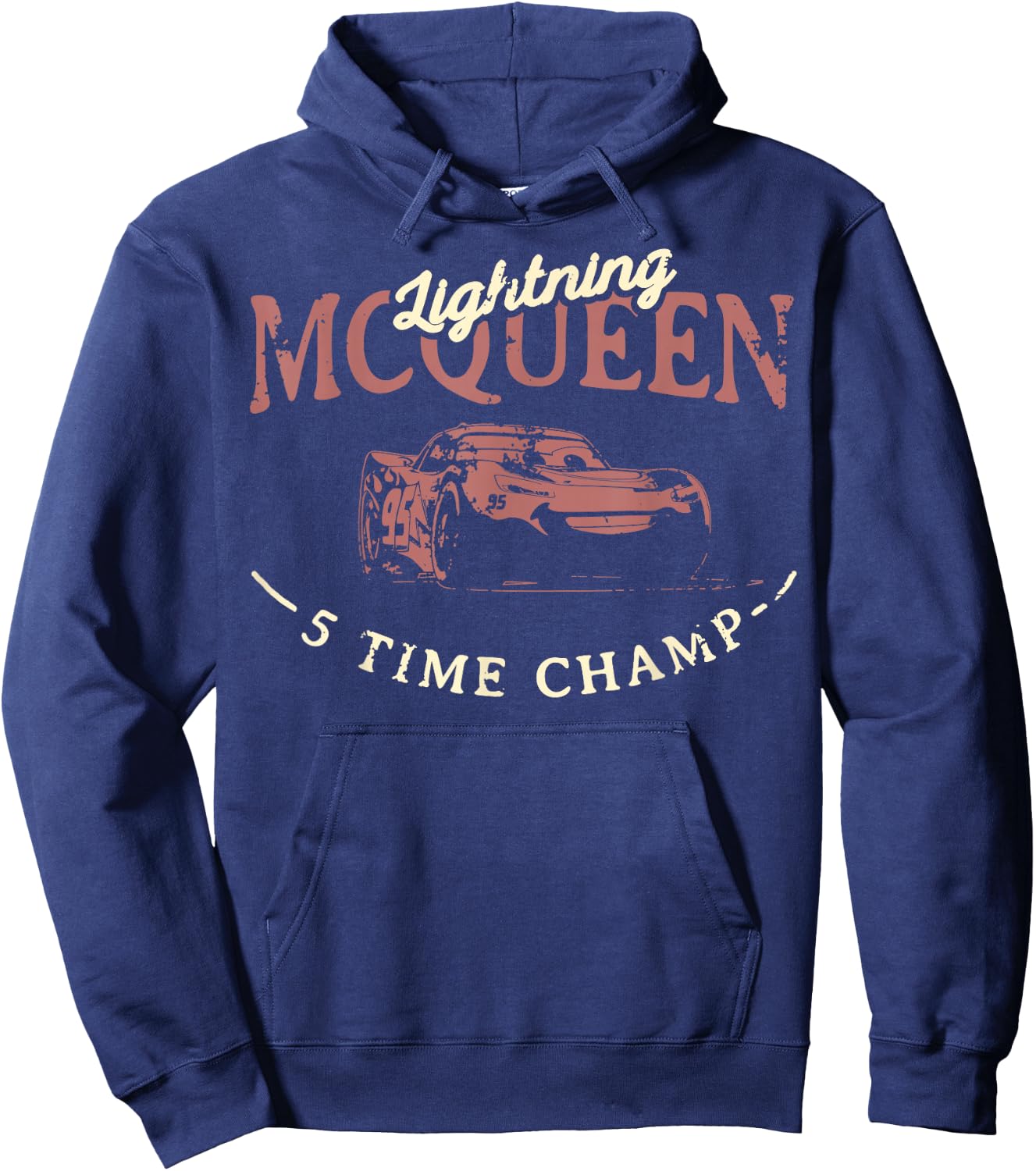 Disney Pixar Cars 3 Lightning McQueen Vintage 5 Time Champ Hoodie - Hoodie | Navy