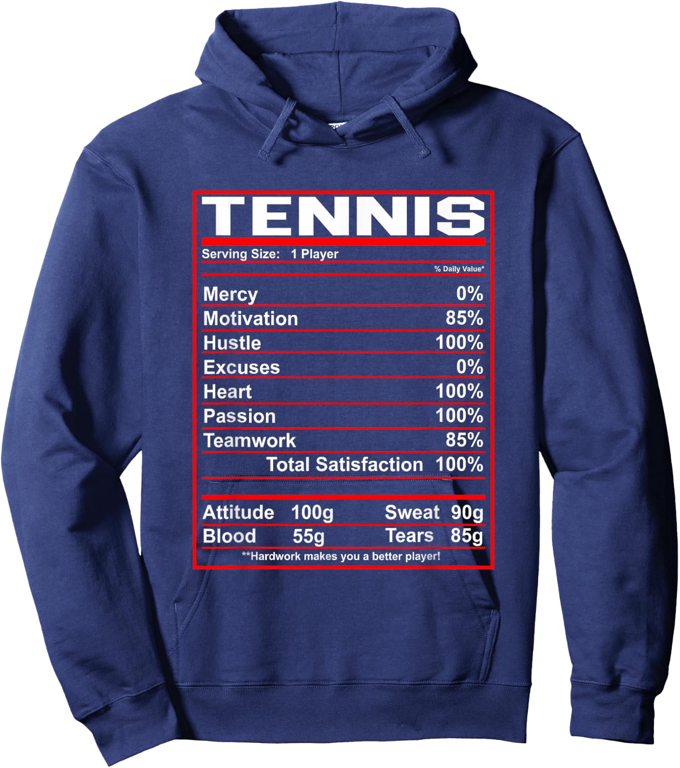 Funny Tennis Nutrition Facts Hoodie - Hoodie | Navy