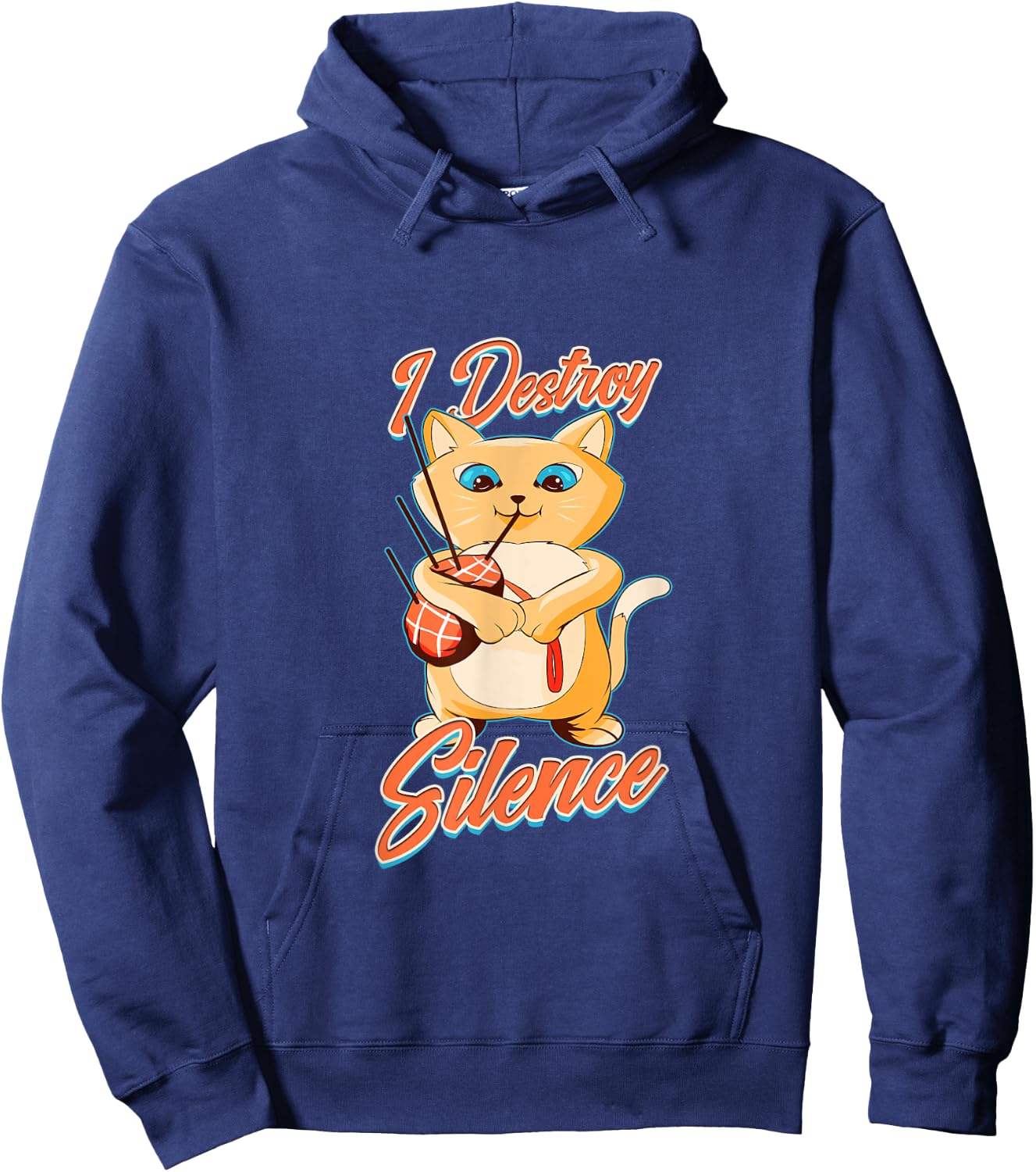 Bagpipe Cat I Destroy Silence Scottish Bagpiper Gift Hoodie - Hoodie | Navy