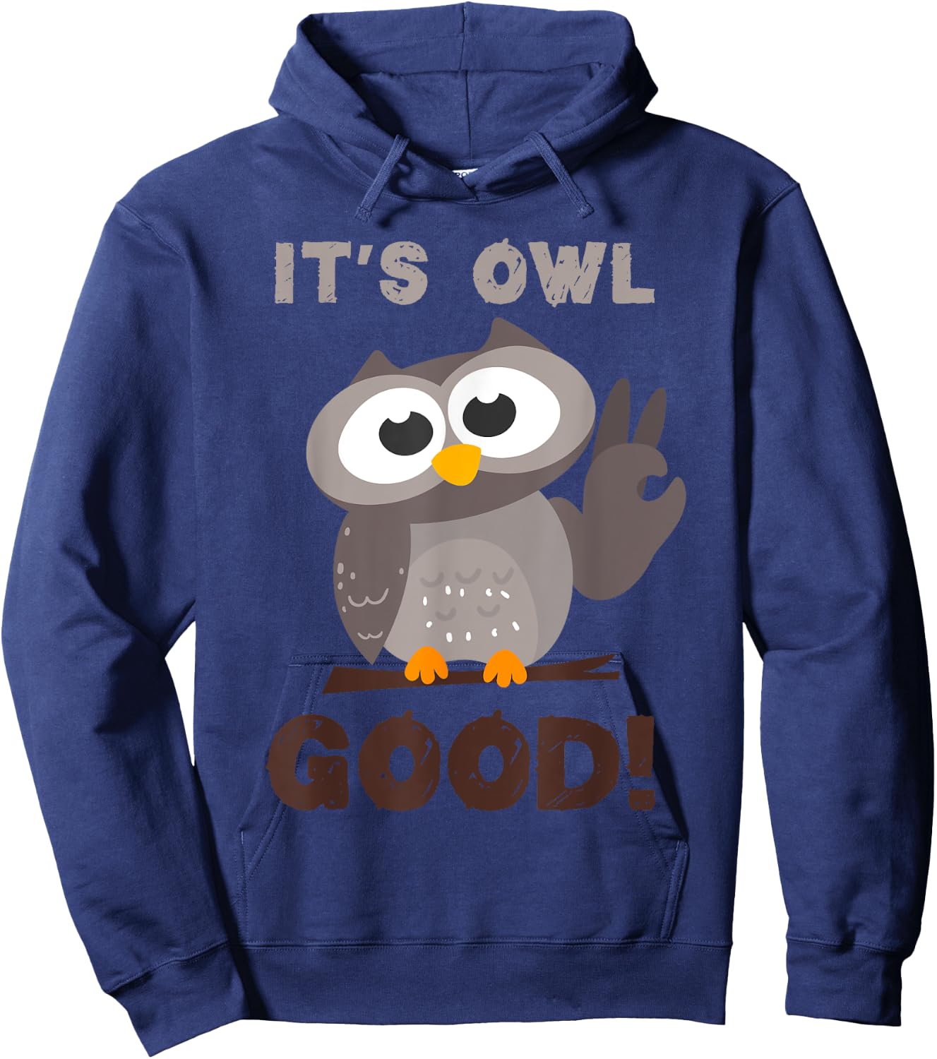 Too Cute Owl Good Pun Design For Girls & Boys -Adults & Kids , Black, Small, Short Sleeve, Classic Fit, Cotton, Polyester Hoodie - Hoodie | Navy