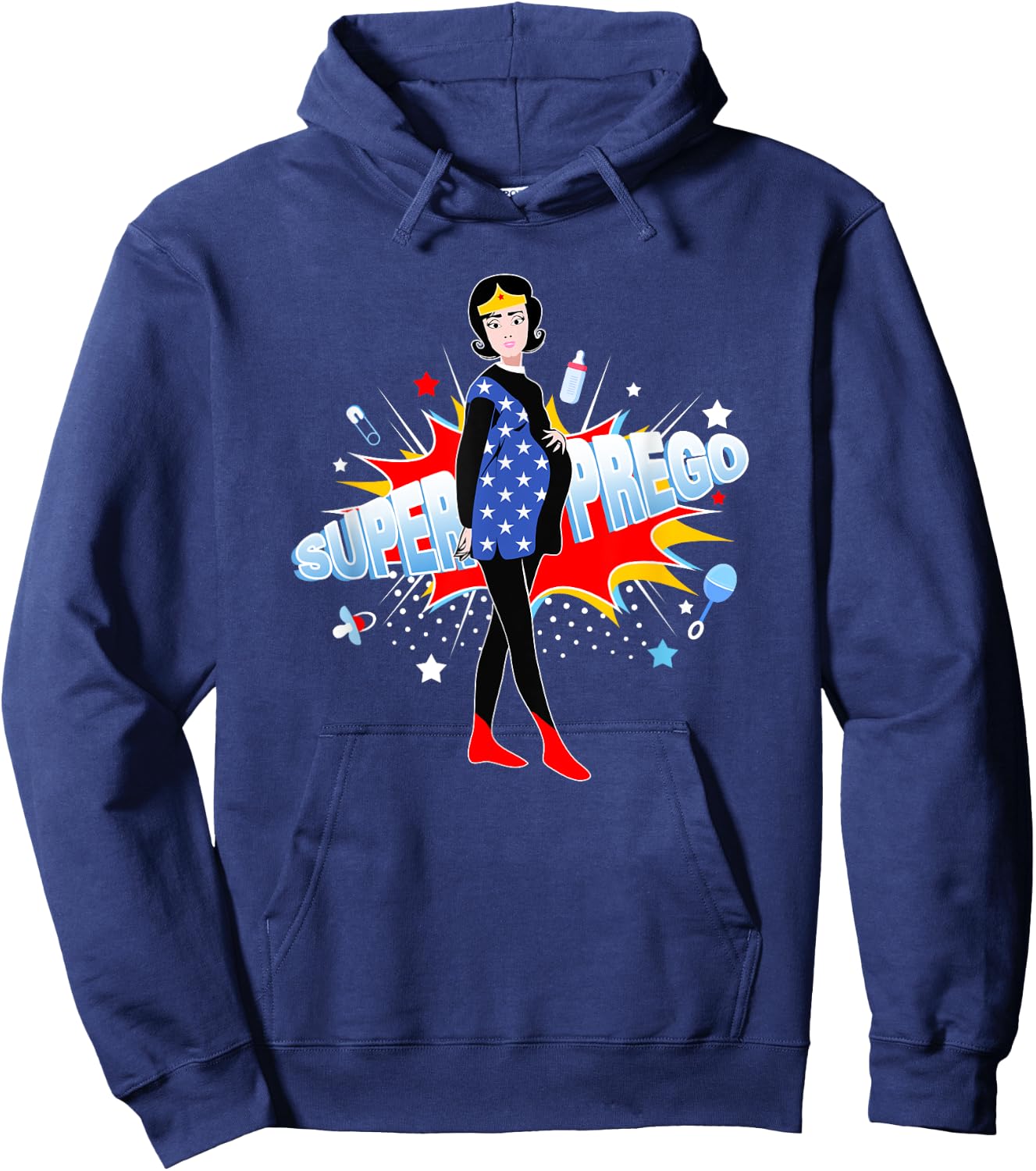 Funny Pregnancy, Super Prego Mom Pregnant Hoodie - Hoodie | Navy