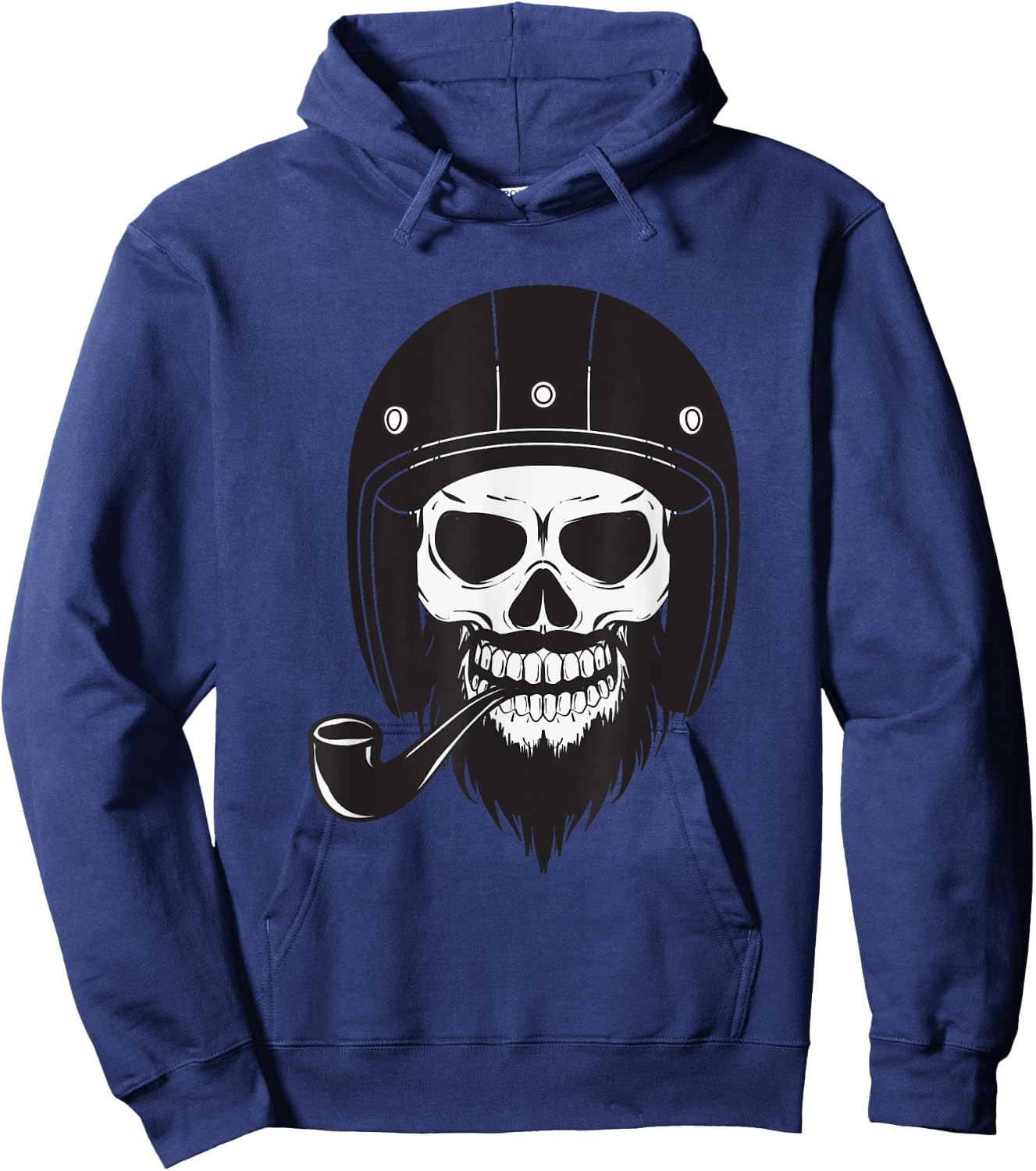 Cool Bearded Skull Pipe Smoking Design Biker Men Woman Hoodie - Hoodie | Navy