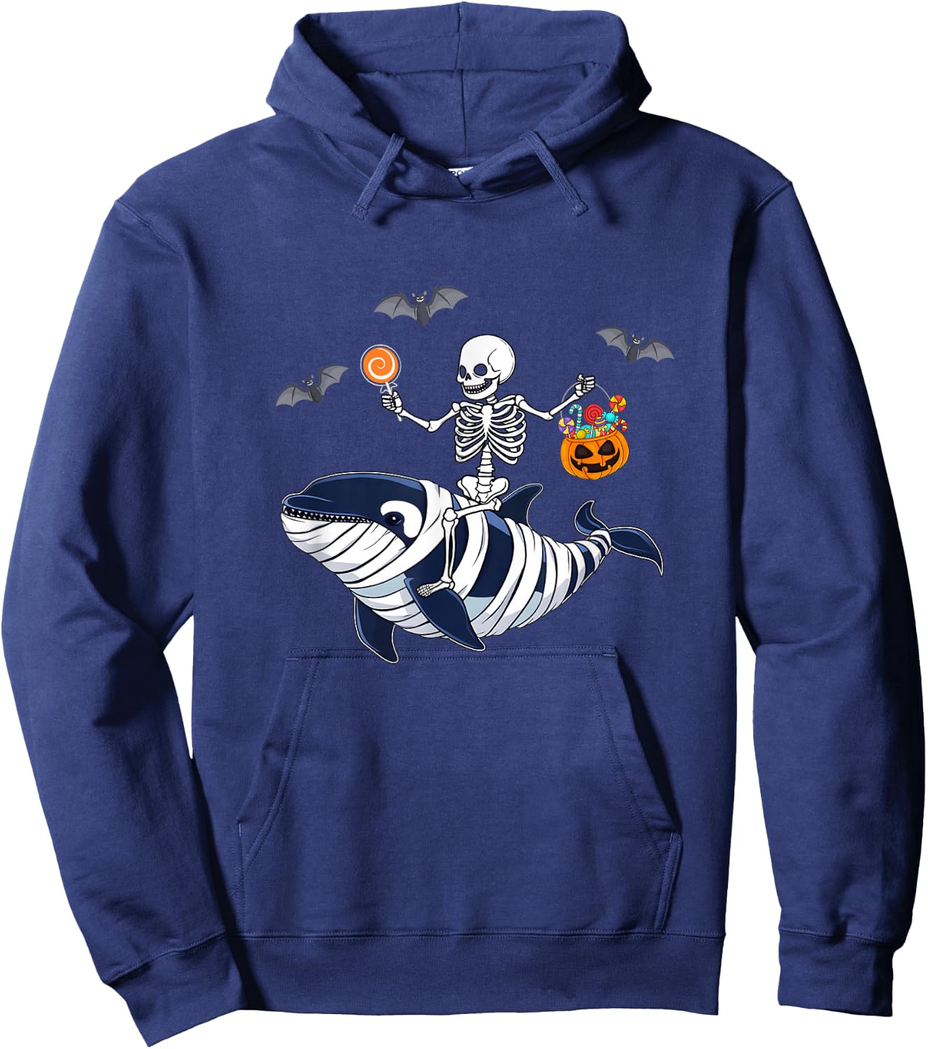 Skeleton Riding Mummy Orca Halloween Costume Whale Hoodie - Hoodie | Navy